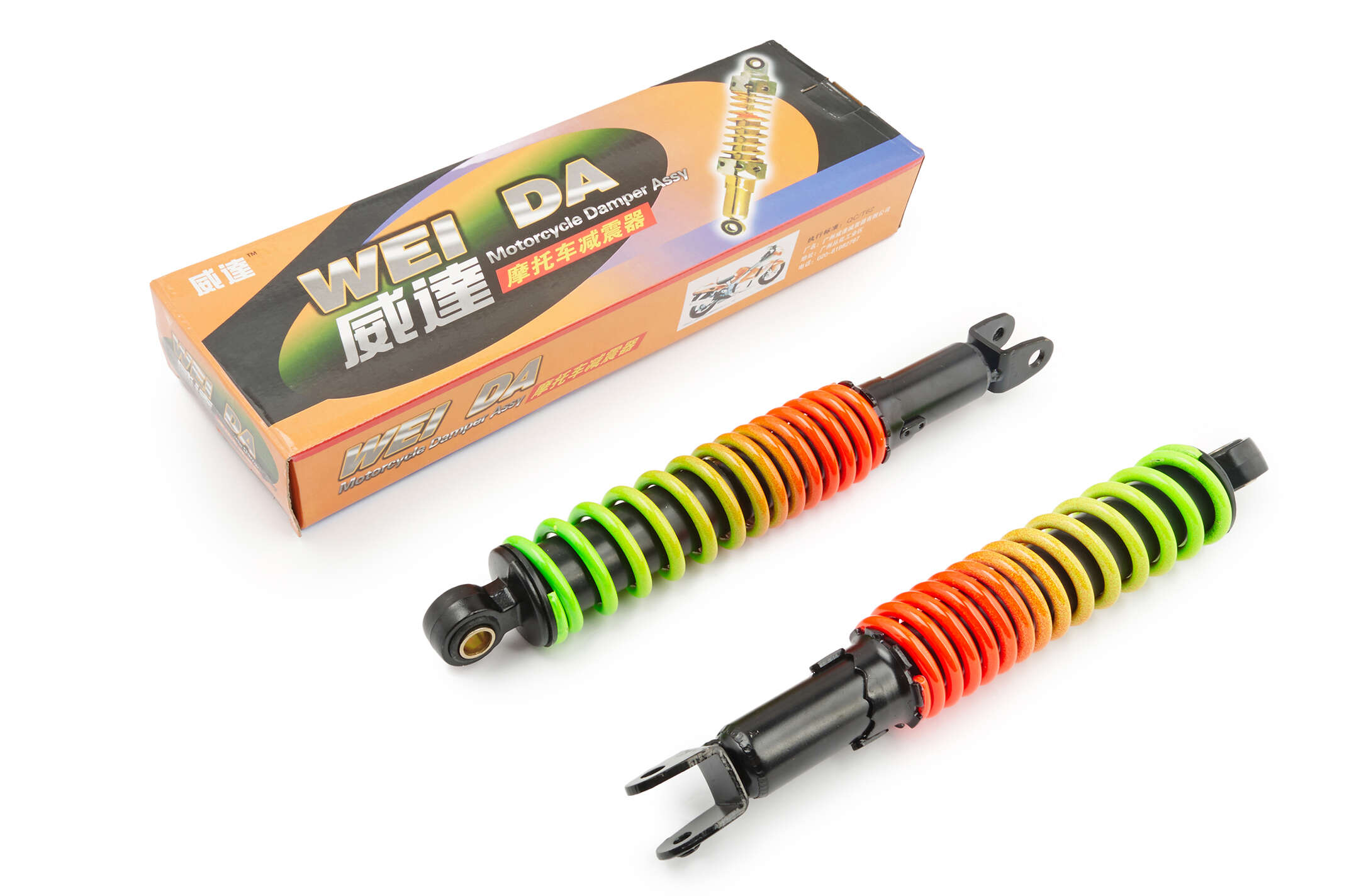 Амортизаторы (пара) GY6, DIO ZX 310mm, регулируемые (радуга) WEI DA