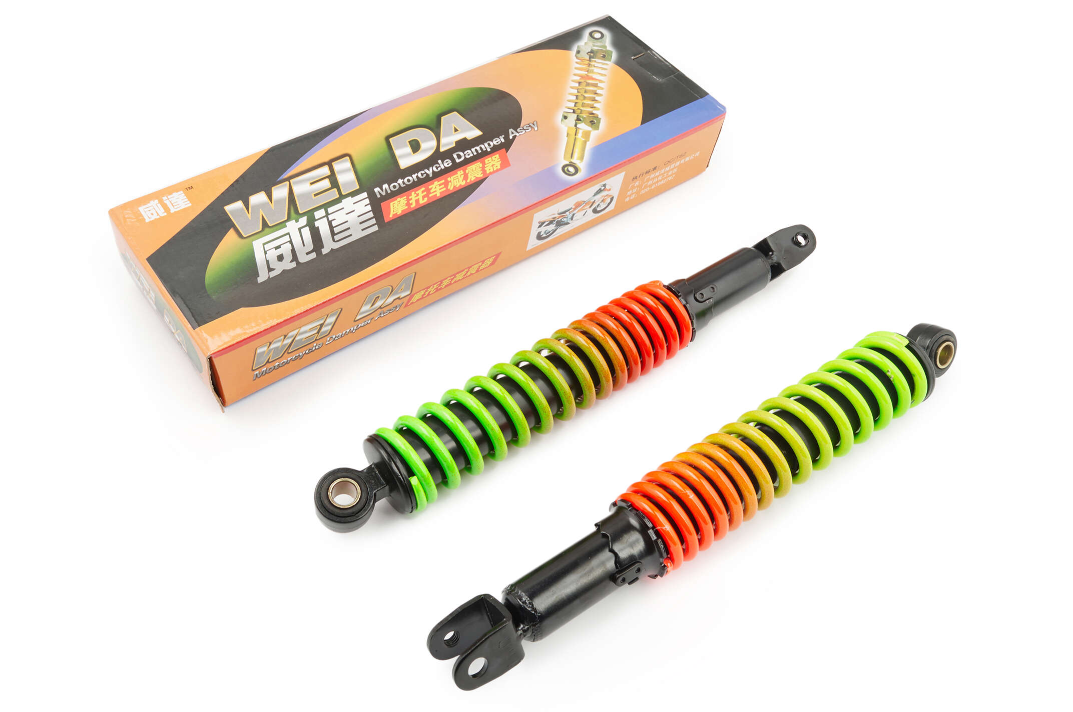 Амортизаторы (пара) GY6, DIO ZX 325mm, регулируемые (радуга) WEI DA