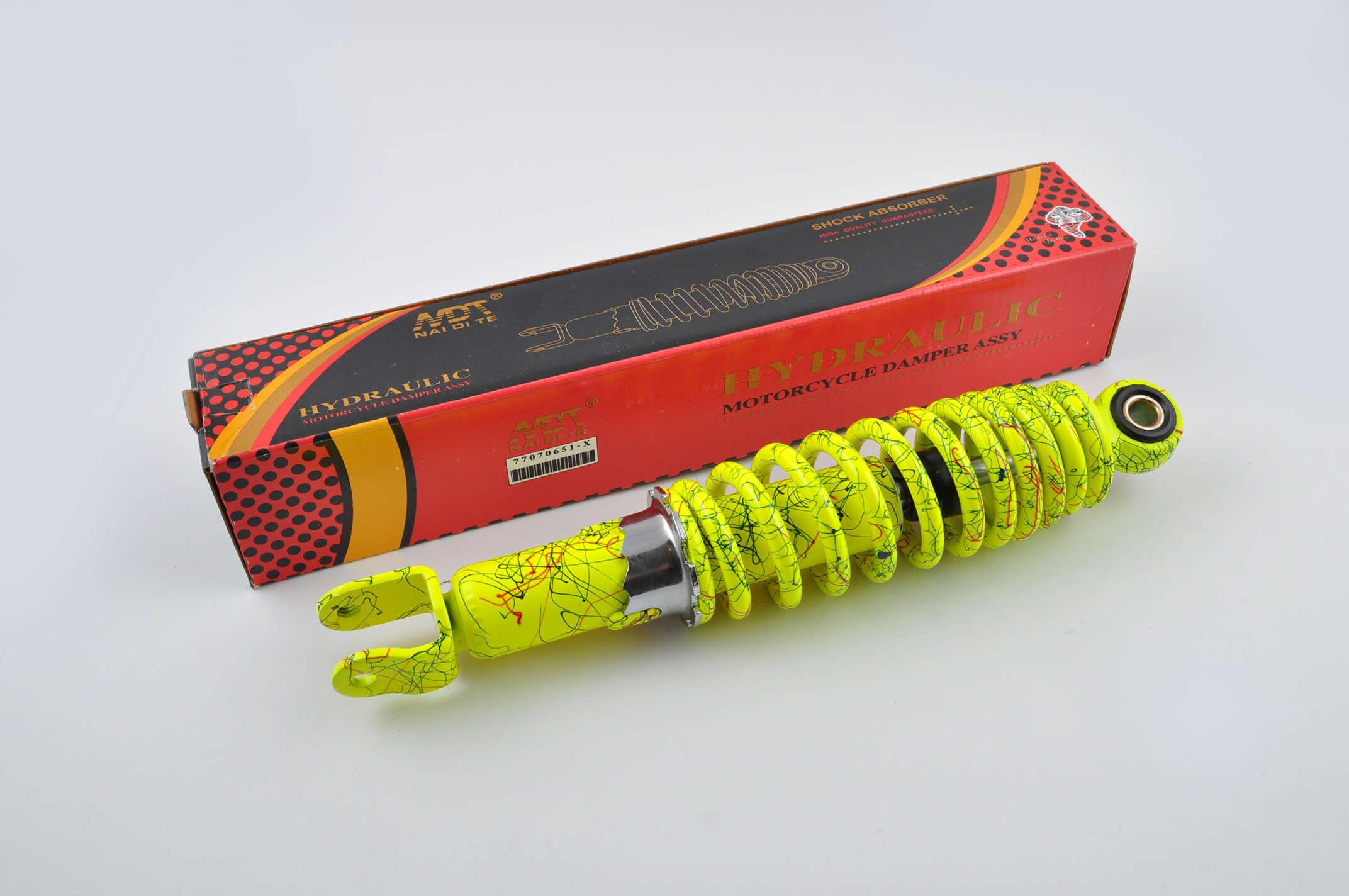 Амортизатор GY6, DIO, LEAD 280mm, регулируемый (лимонный +паутина) NDT