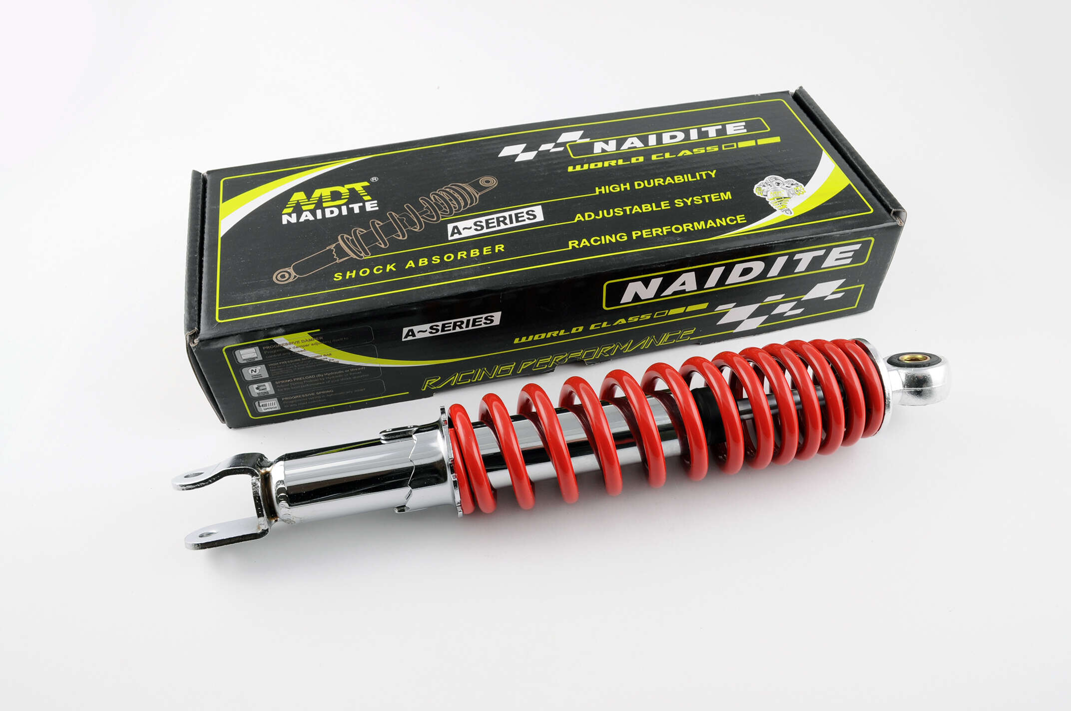 Амортизатор GY6, DIO ZX, LEAD 320mm, регулируемый (красный) NDT