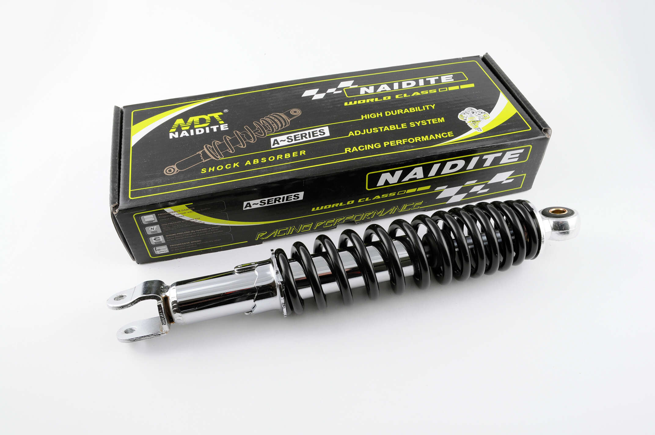 Амортизатор GY6, DIO ZX, LEAD 320mm, регулируемый (черный) NDT
