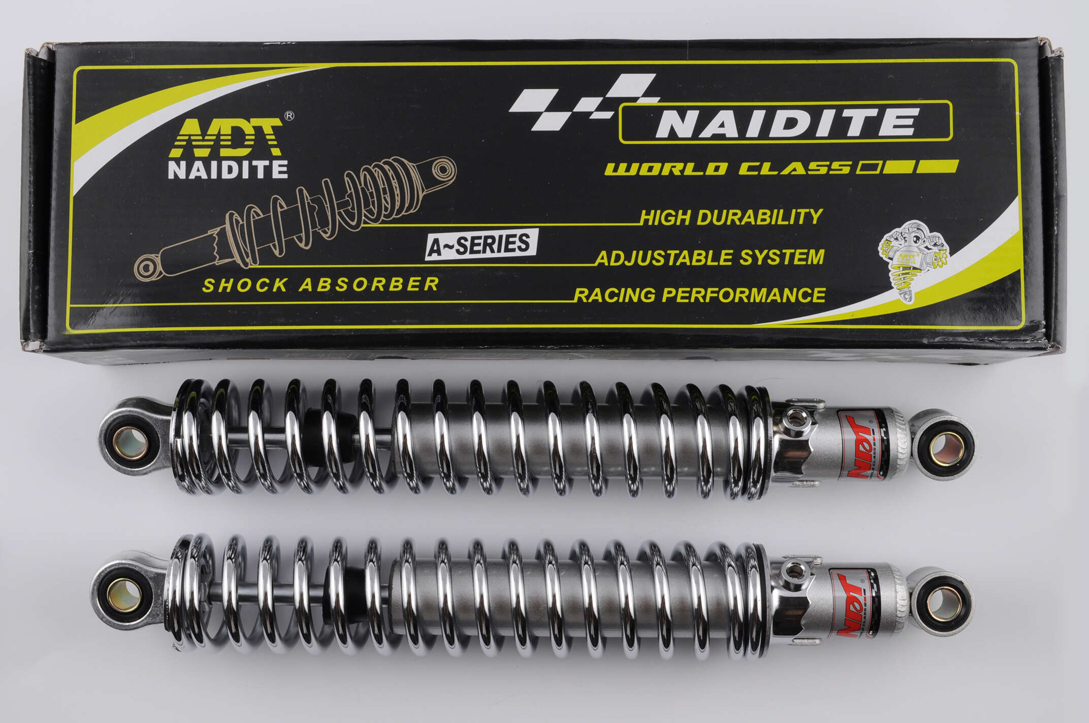 Амортизаторы (пара) МИНСК 345mm, регулируемые (хром) NDT