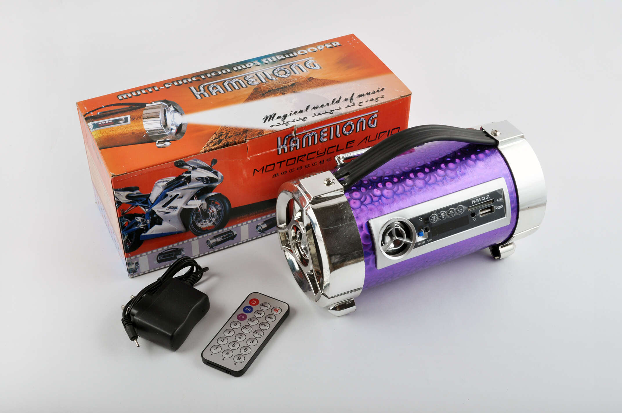 Сабвуфер KAMEILONG mod:KA-648 (4, хамелеон фиолет., FM/MP3/SD/USB, АКБ+ЗУ, ПДУ, фонарь, ЖКД)