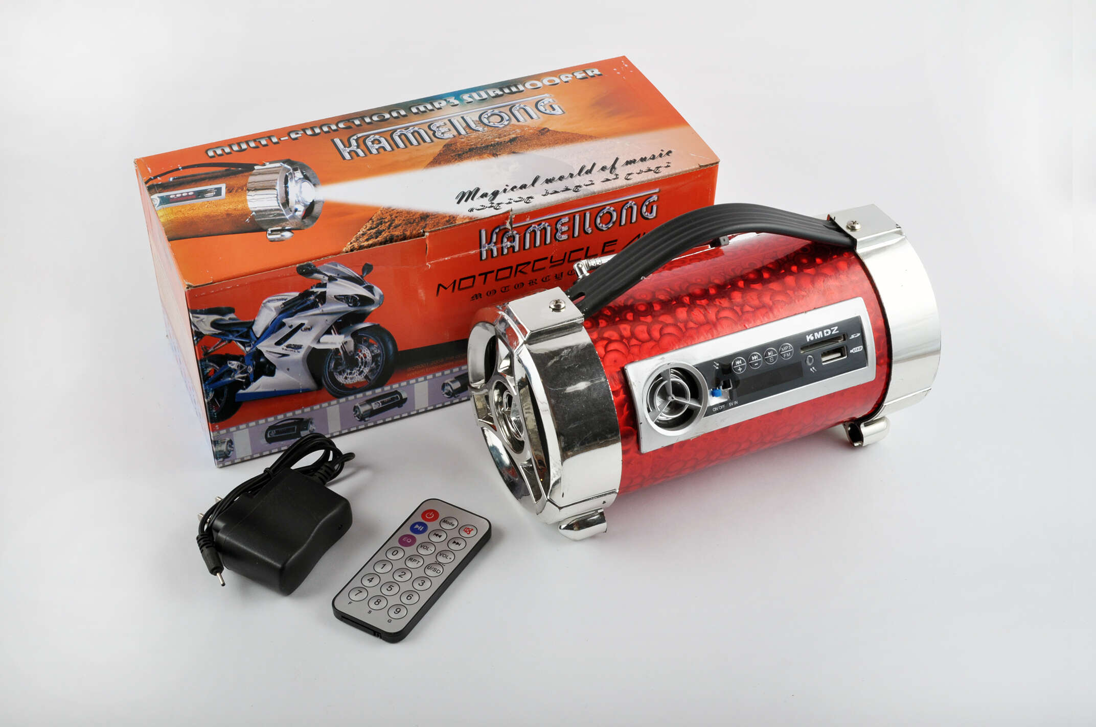 Сабвуфер KAMEILONG mod:KA-648 (4, хамелеон красный, FM/MP3/SD/USB, АКБ+ЗУ, ПДУ, фонарь, ЖКД)