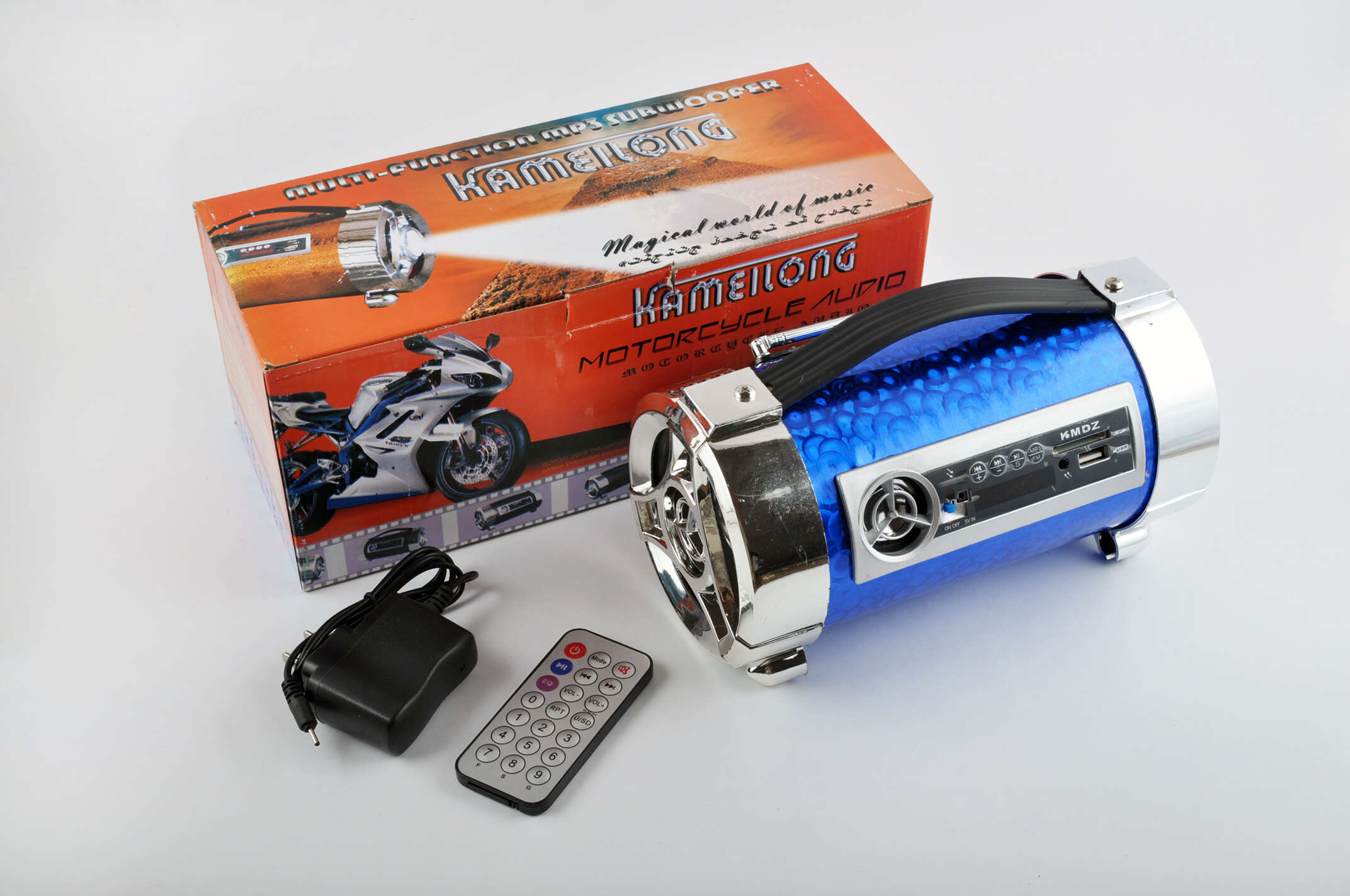 Сабвуфер KAMEILONG mod:KA-648 (4, хамелеон синий, FM/MP3/SD/USB, АКБ+ЗУ, ПДУ, фонарь, ЖКД)