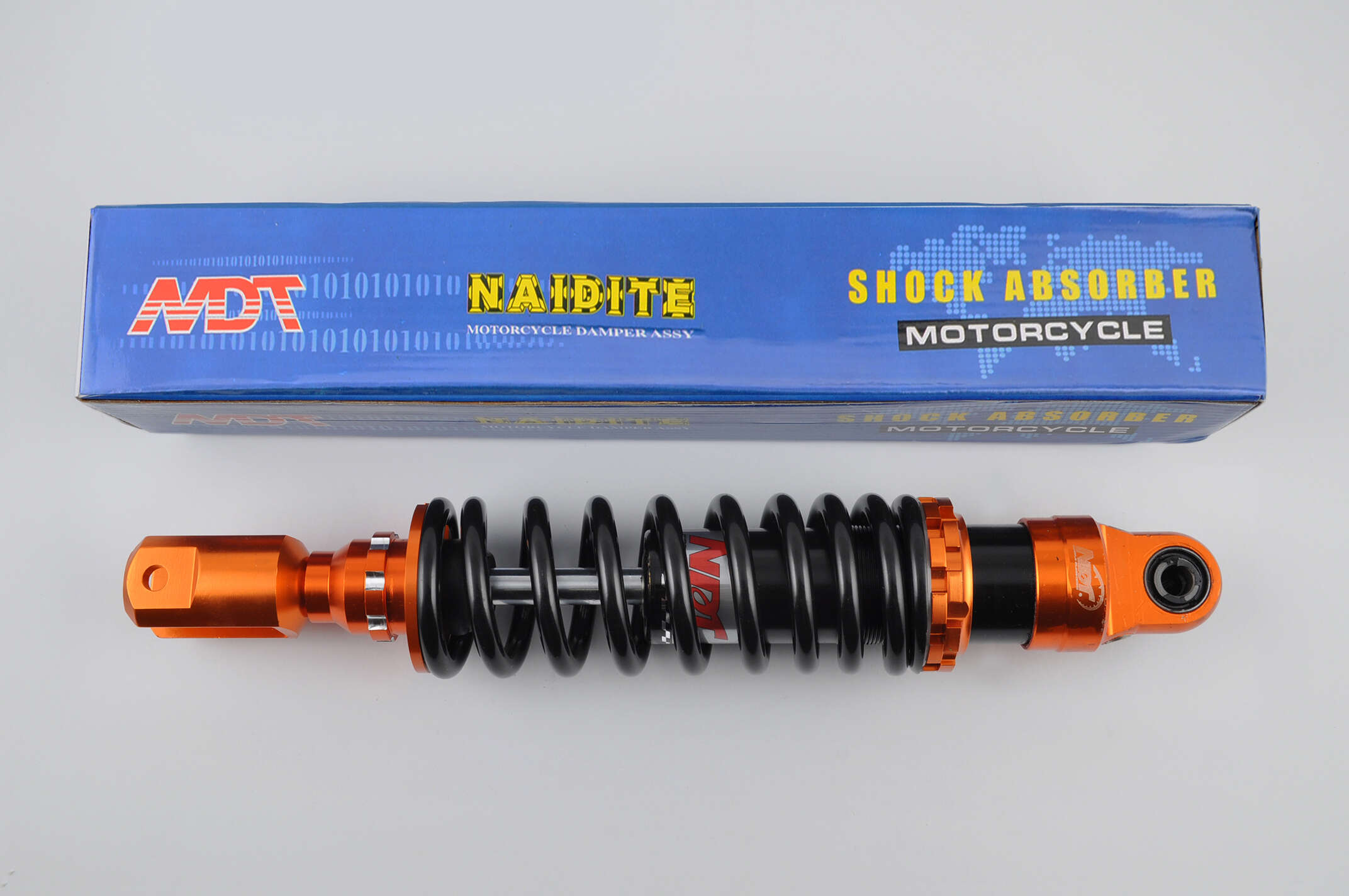 Амортизатор GY6, DIO ZX, LEAD 320mm, тюнинговый (оранжево-черный) NDT