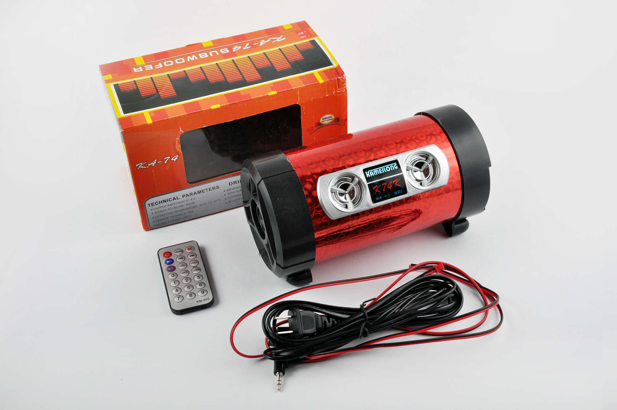 Сабвуфер KAMEILONG mod:KA-74-220FM (4, хамелеон красный, 12V/220V, FM/MP3/MicroSD/USB/AUX, ПДУ)