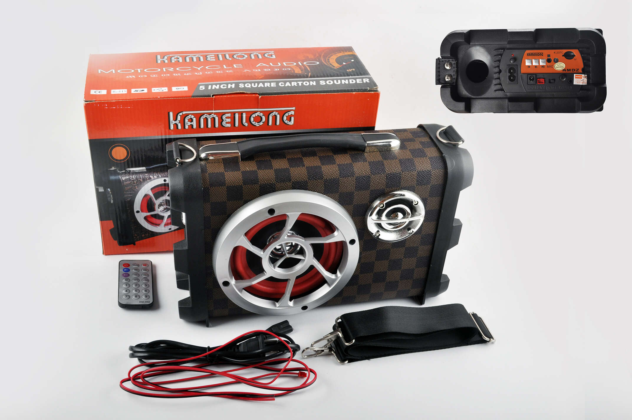Сабвуфер KAMEILONG mod:KA-75-FC (5, бронза клет, 12V/220V/АКБ, MP3/SD/AUX, ПДУ, фонарь, ремень)