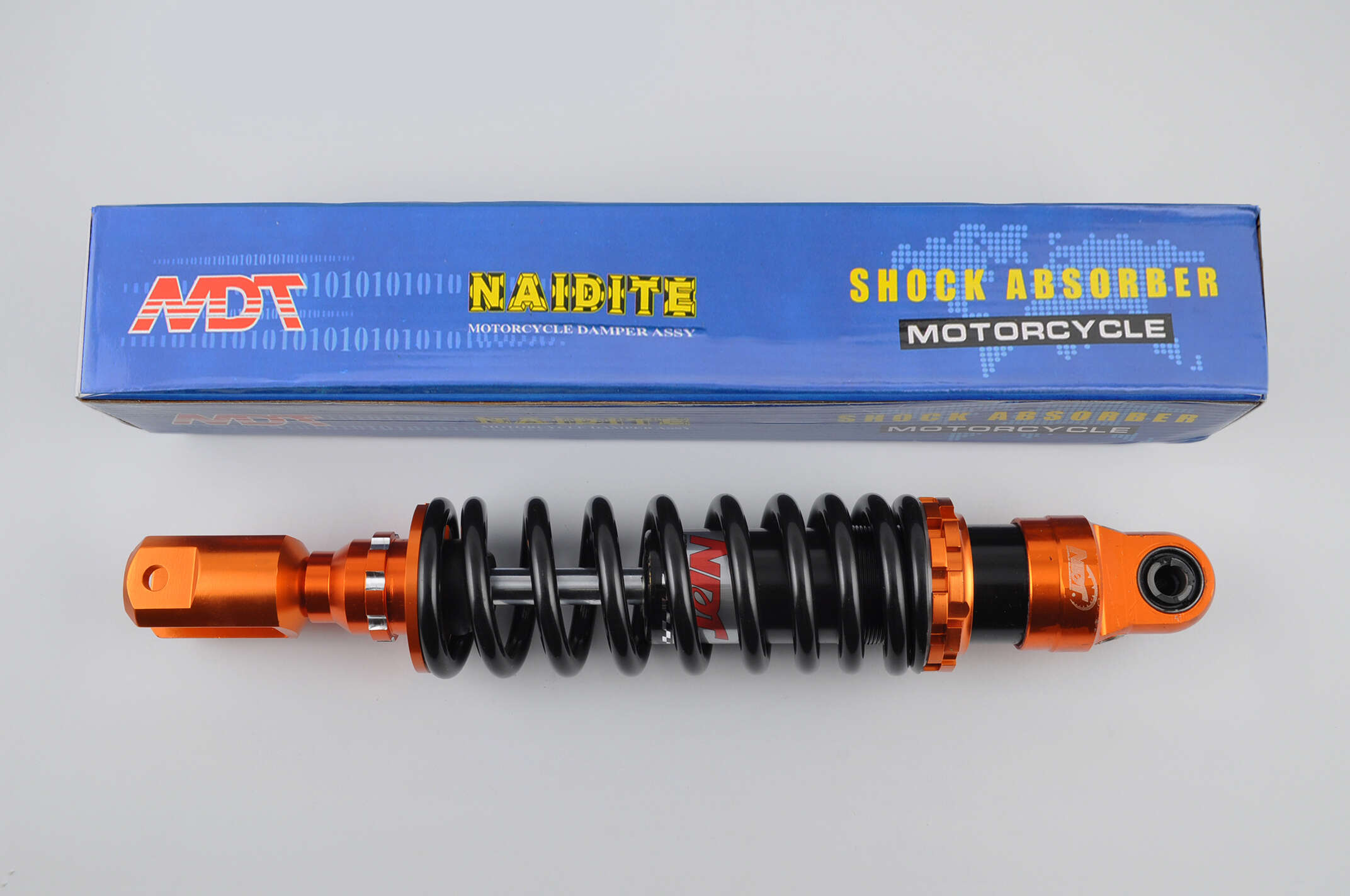 Амортизатор GY6, DIO, LEAD 290mm, тюнинговый (оранжево-черный) NDT