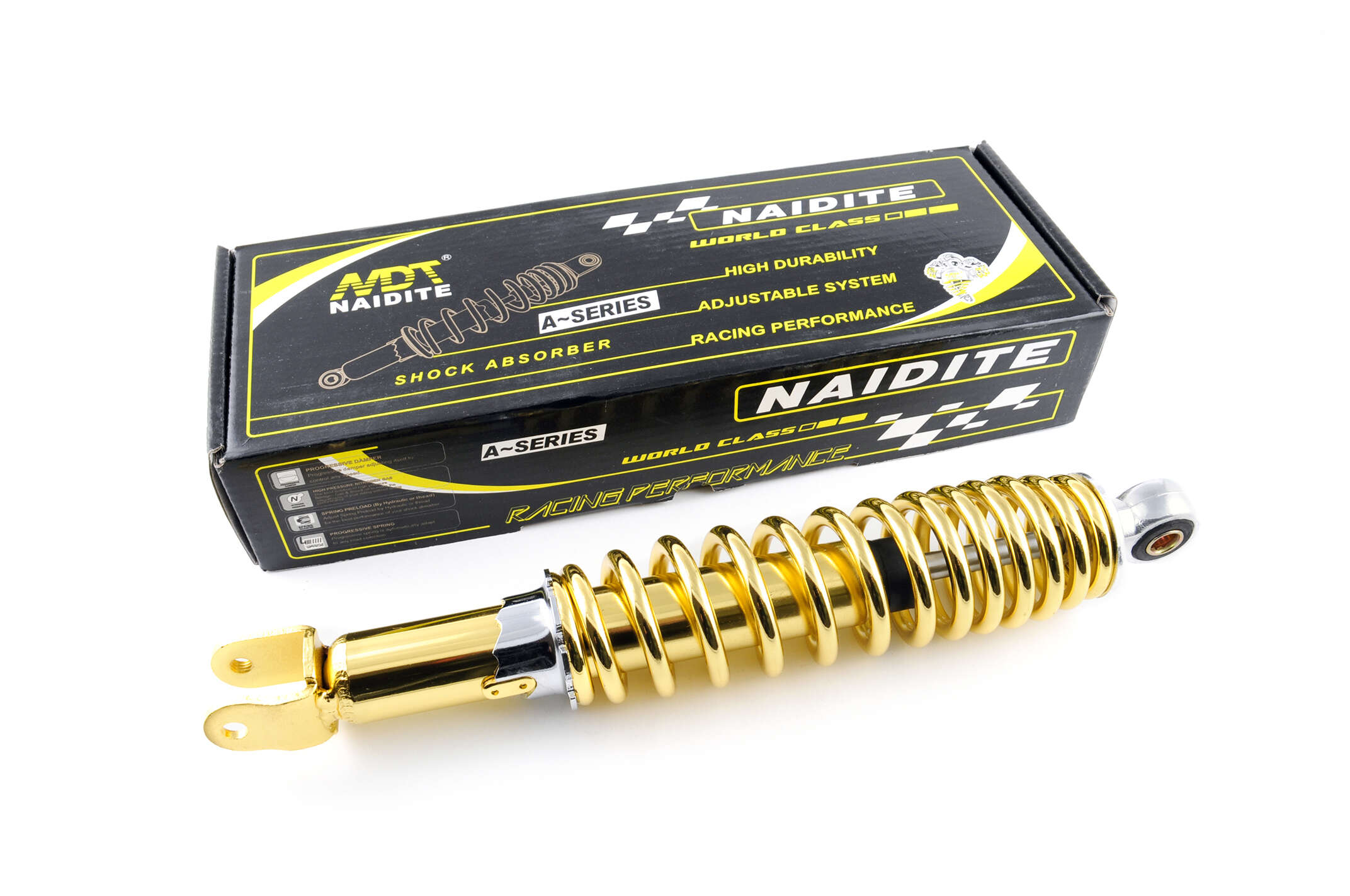 Амортизатор GY6, DIO ZX, LEAD 320mm, регулируемый (золотистый) NDT