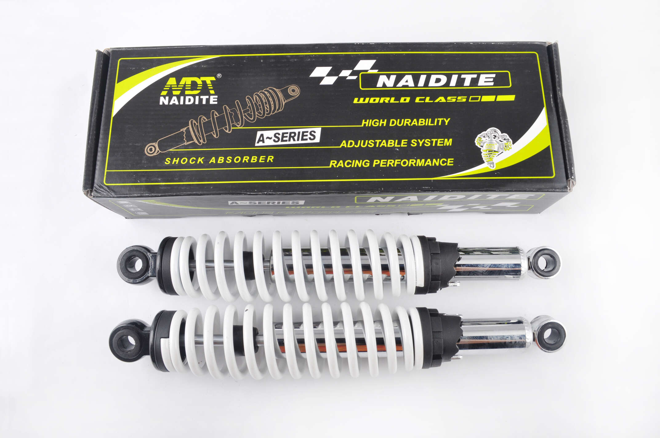Амортизаторы (пара) Delta 340mm, регулируемые (белые) NDT