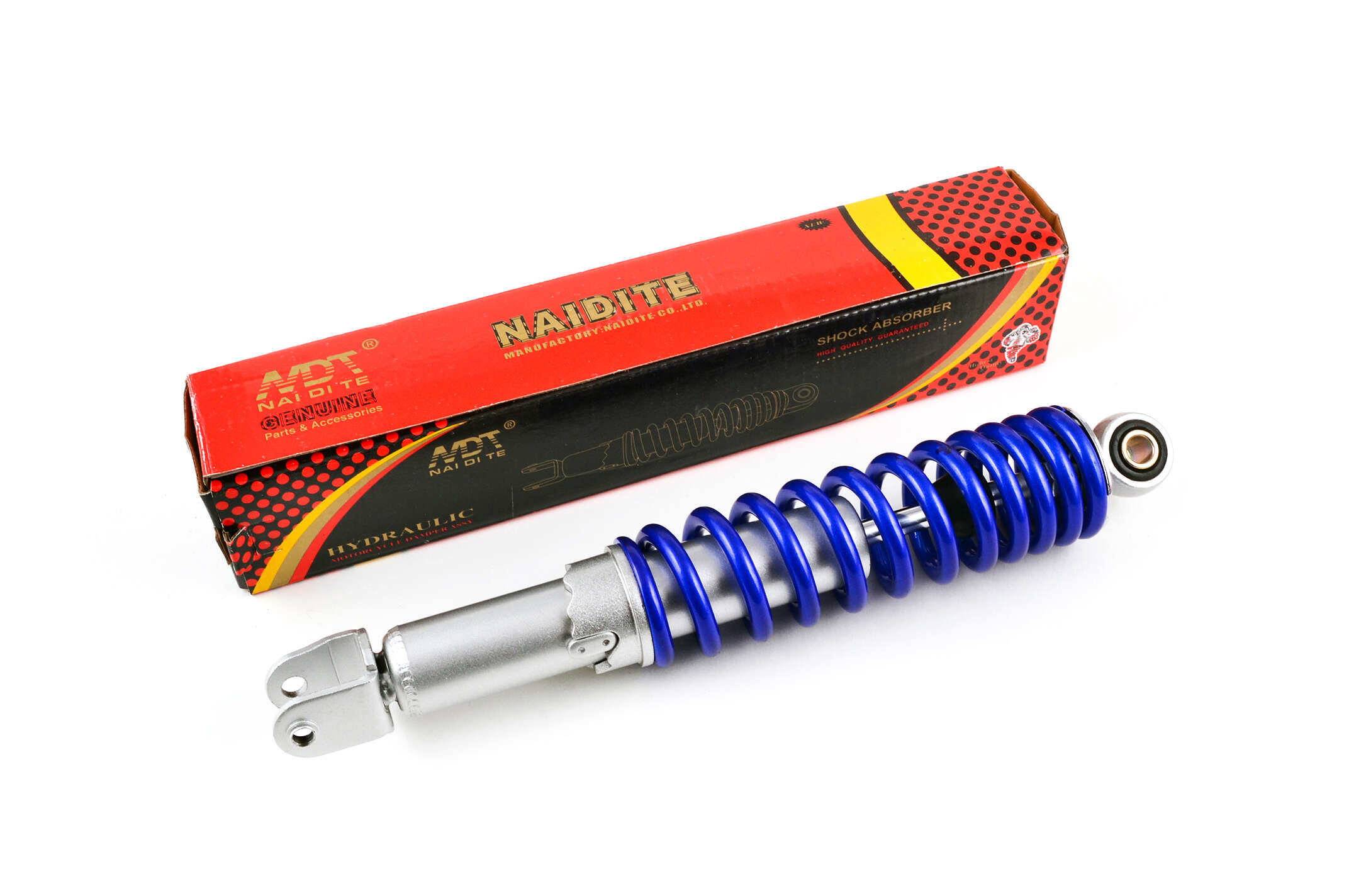 Амортизатор GY6 340mm, регулируемый (синий металлик) NDT