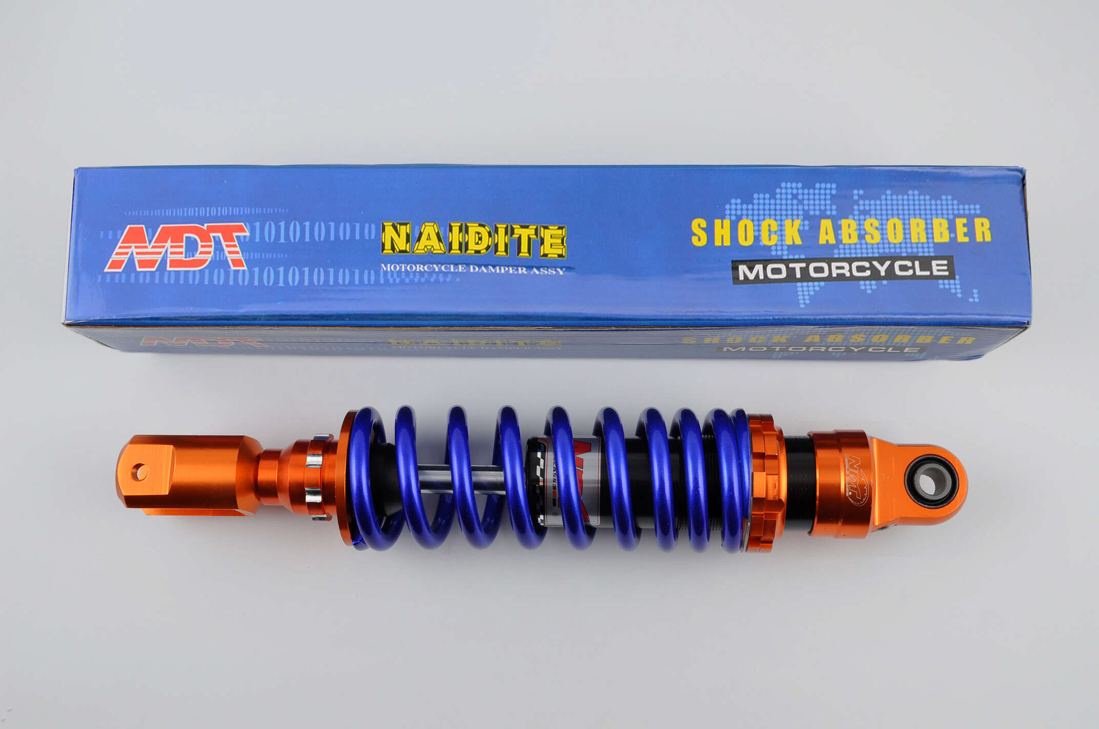 Амортизатор GY6, DIO, TACT 270mm, тюнинговый (оранжево-синий) NDT