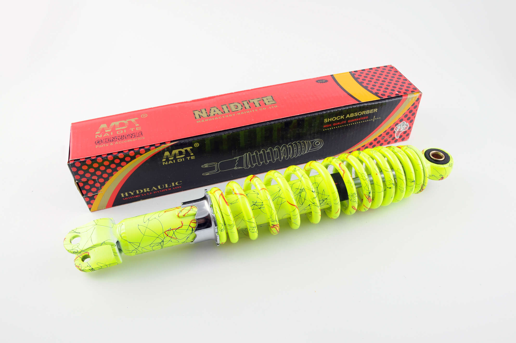 Амортизатор GY6, DIO ZX, LEAD 320mm, регулируемый (лимонный +паутина) NDT