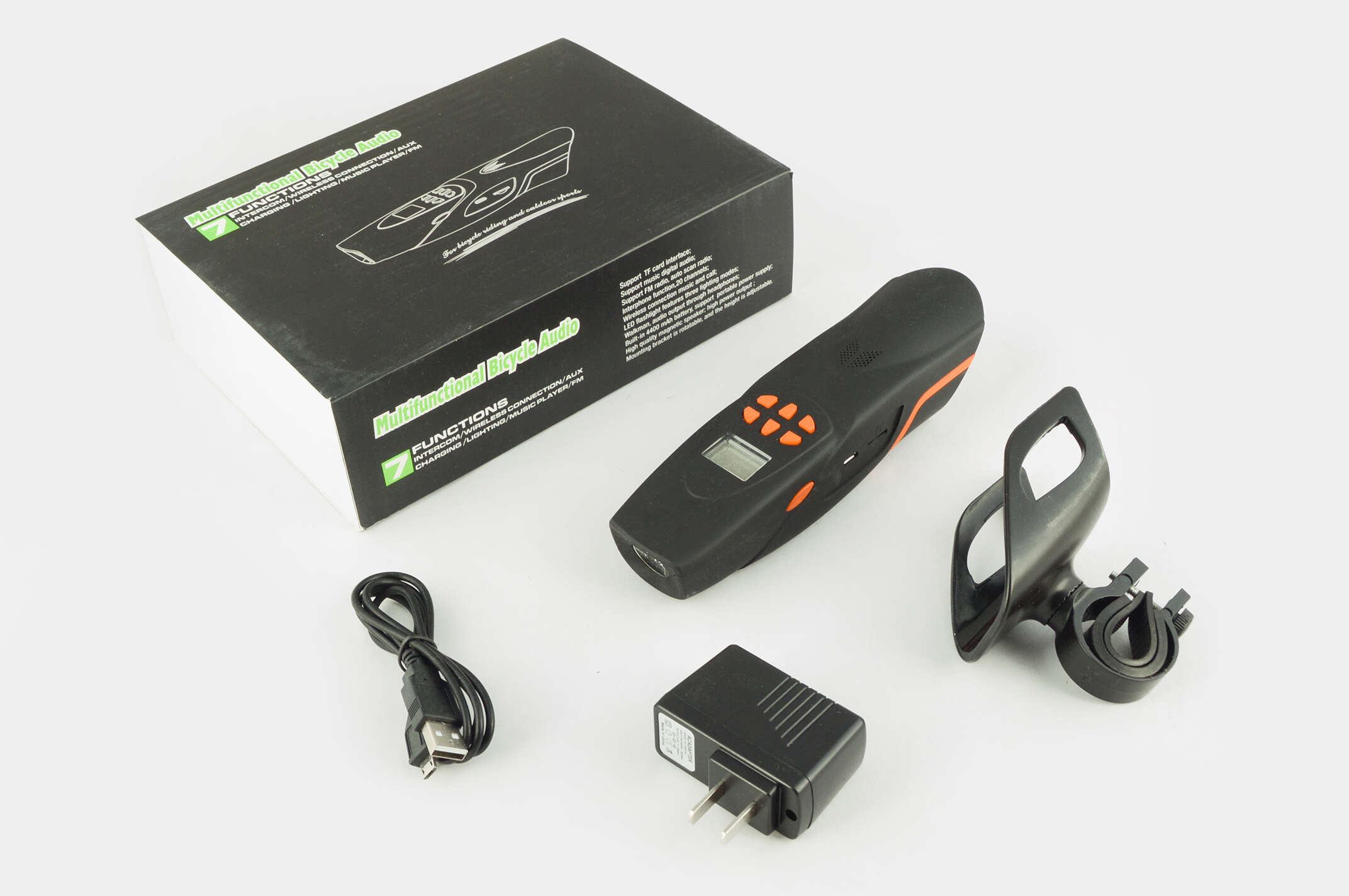 Аудиосистема велосипедная на руль (влагостойкая, фонарик, рация, МР3/USB/SD/Bluetooth/FM-радио) (mod:AV126-O) NEO