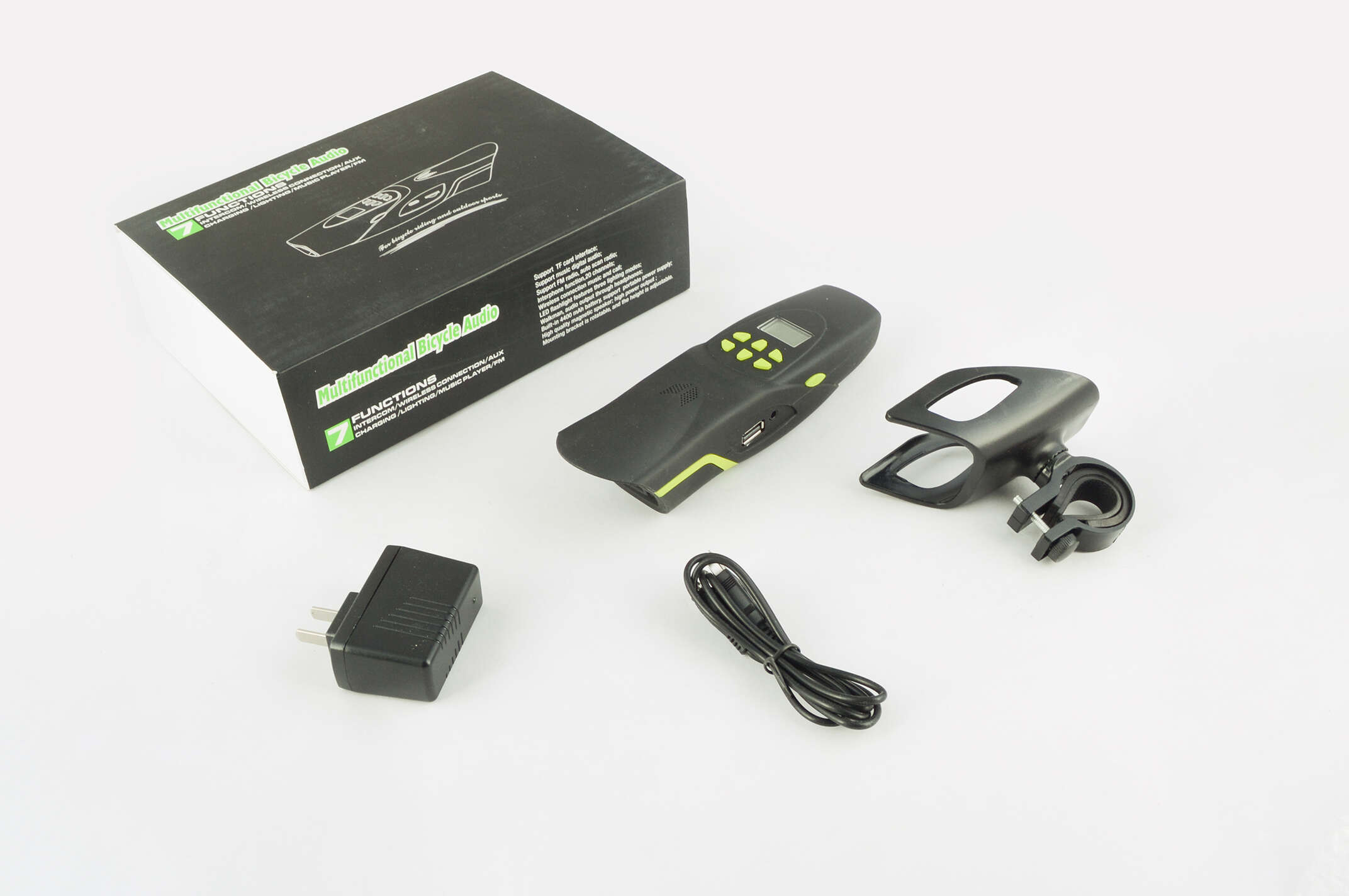Аудиосистема велосипедная на руль (влагостойкая, фонарик, рация, МР3/USB/SD/Bluetooth/FM-радио) (mod:AV126-G) NEO