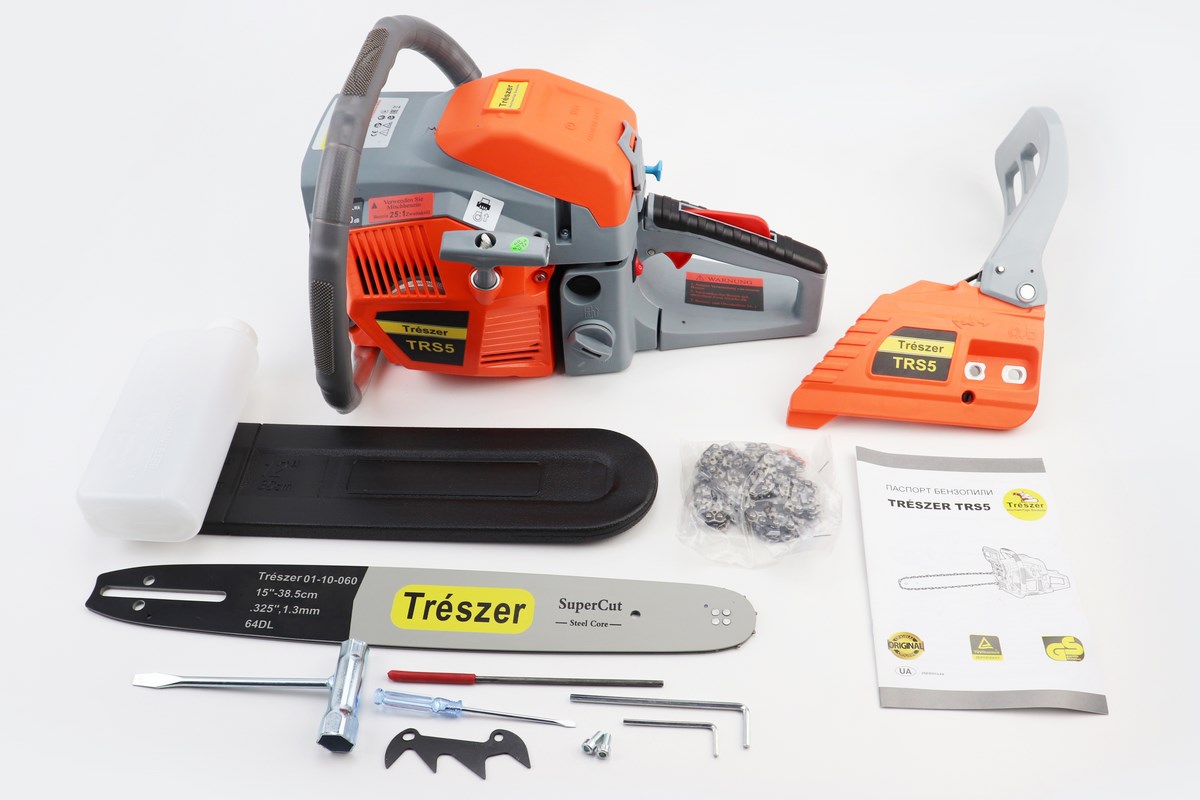 Бензопила TRESZER TRS5 45cc (2,8кВт. шина 15, цепь 325-1,5-64зв. квад. зуб) с подкачкой, плавный пуск KS