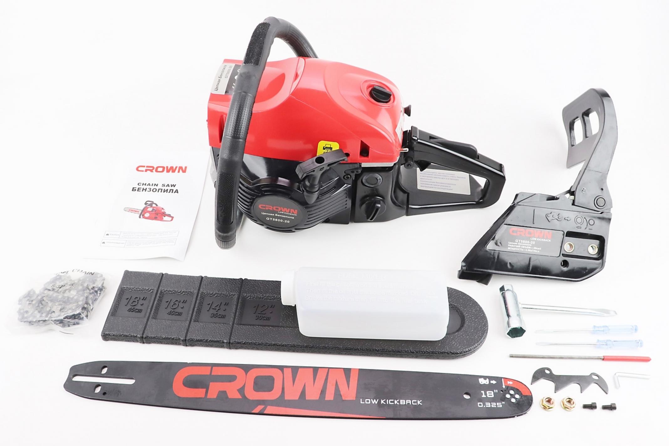 Бензопила CROWN GT5800 58cc (3,5кВт, шина 18, цепь 325-1,5-72зв. круг. зуб) плавный пуск KS