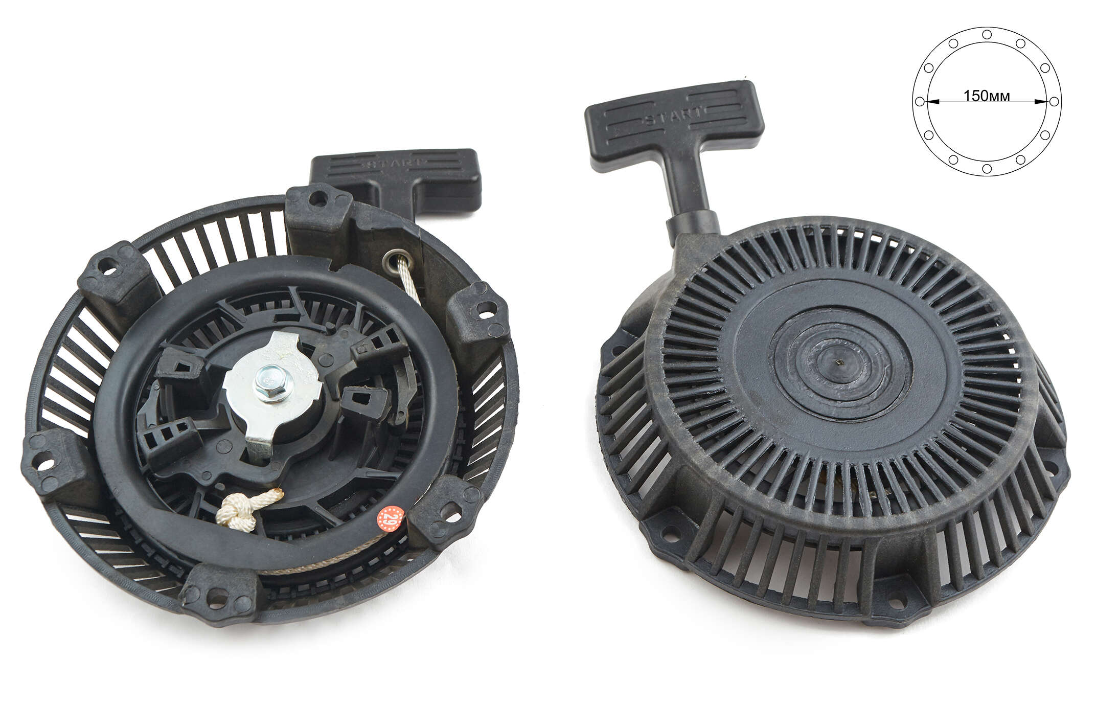 Стартер ручной (в сборе) м/б, бензогенератора 152F/154F (2,5/3Hp, D-150mm) (пластмассовый) JIANTAI