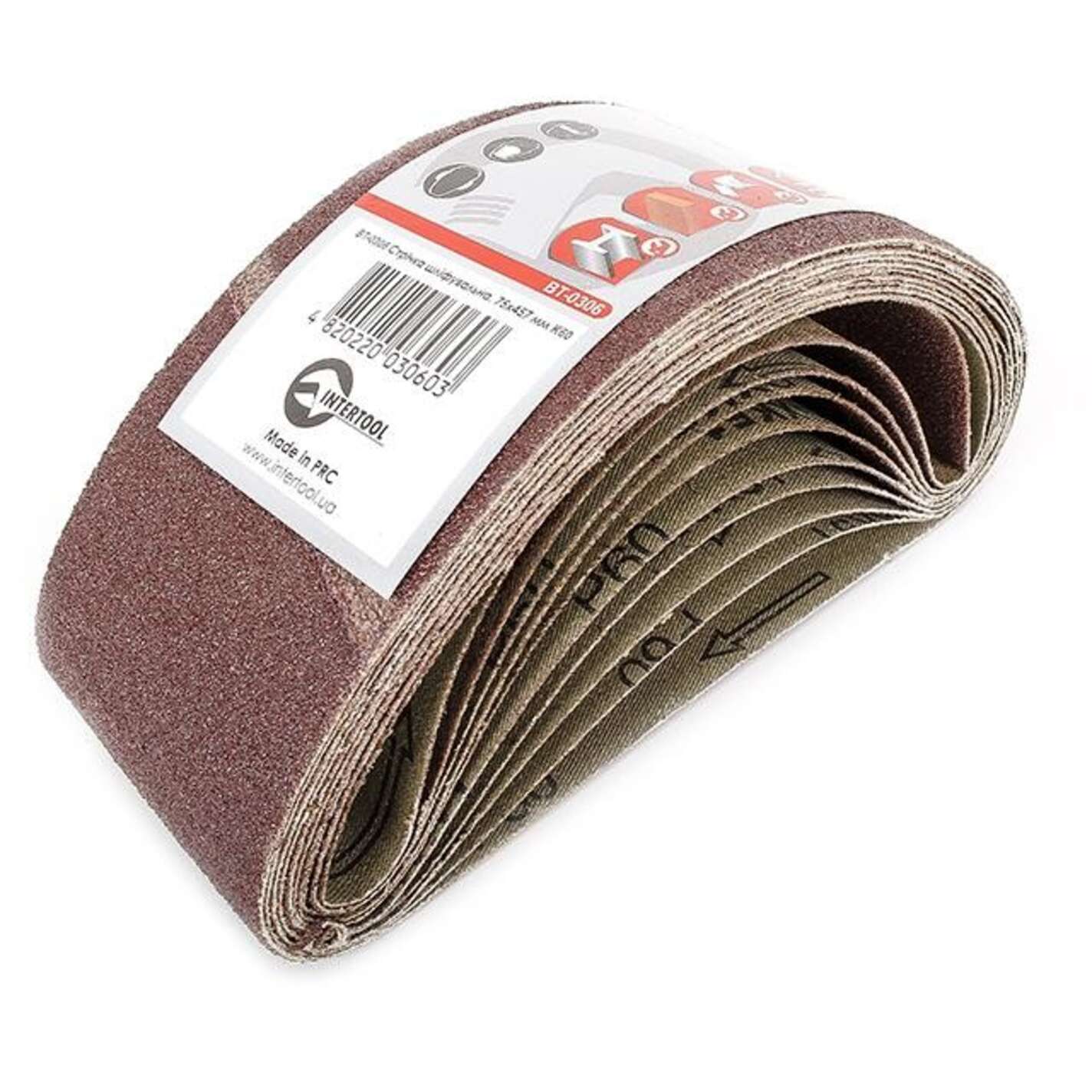 Лента шлифовальная 75x457 мм, зерно 60, уп. 10 шт. INTERTOOL