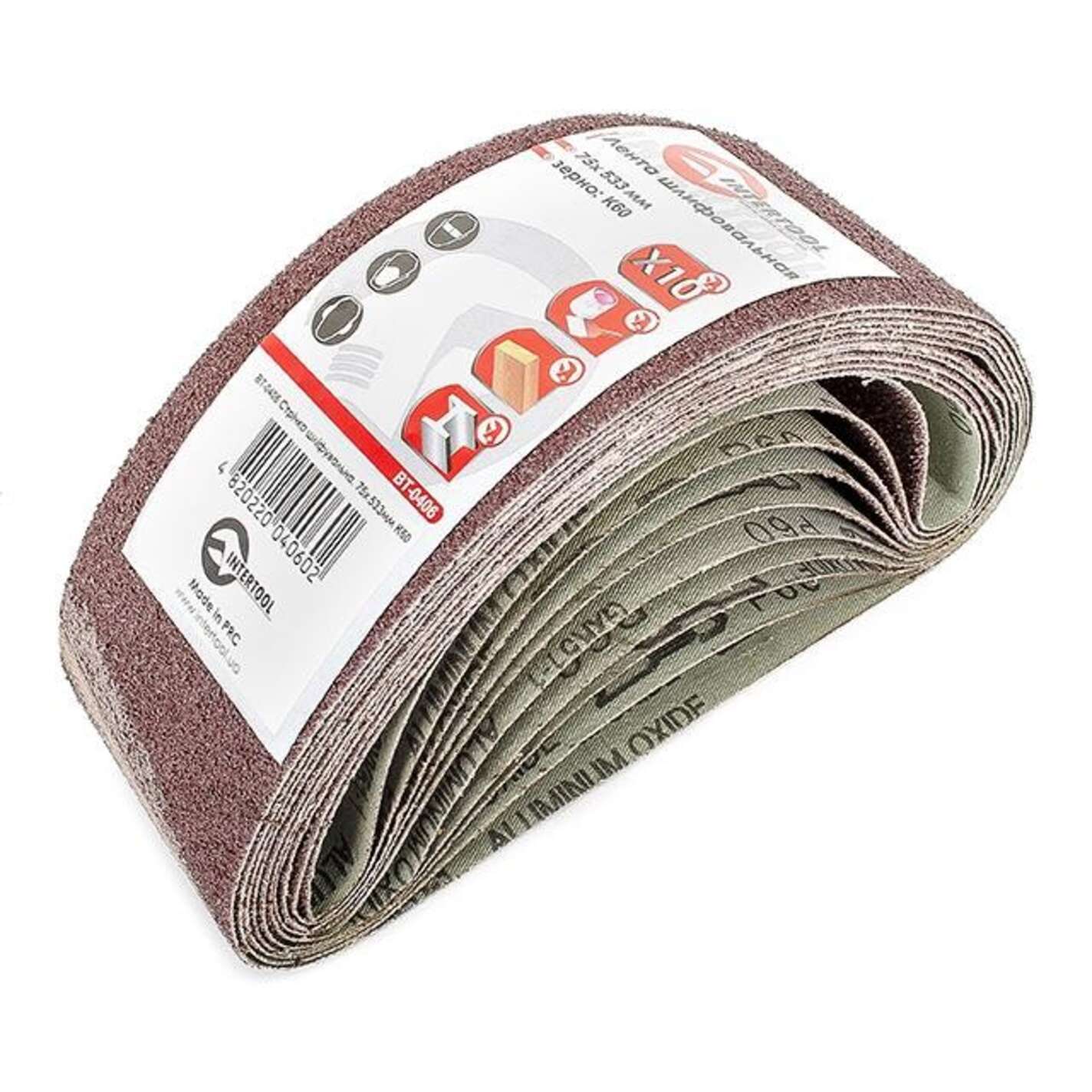 Лента шлифовальная 75x533 мм, зерно 60, уп. 10 шт. INTERTOOL