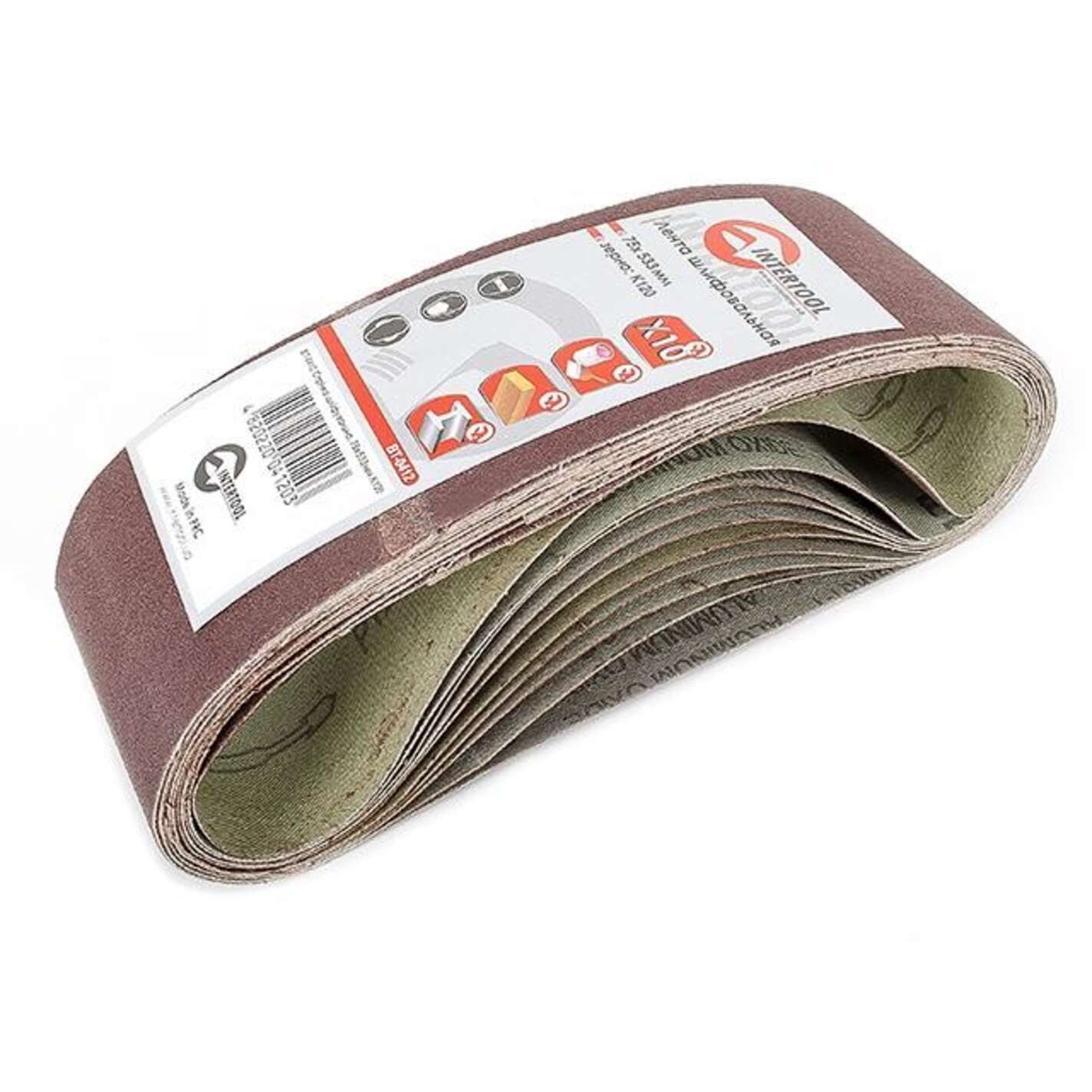Лента шлифовальная 75x533 мм, зерно 120, уп. 10 шт. INTERTOOL
