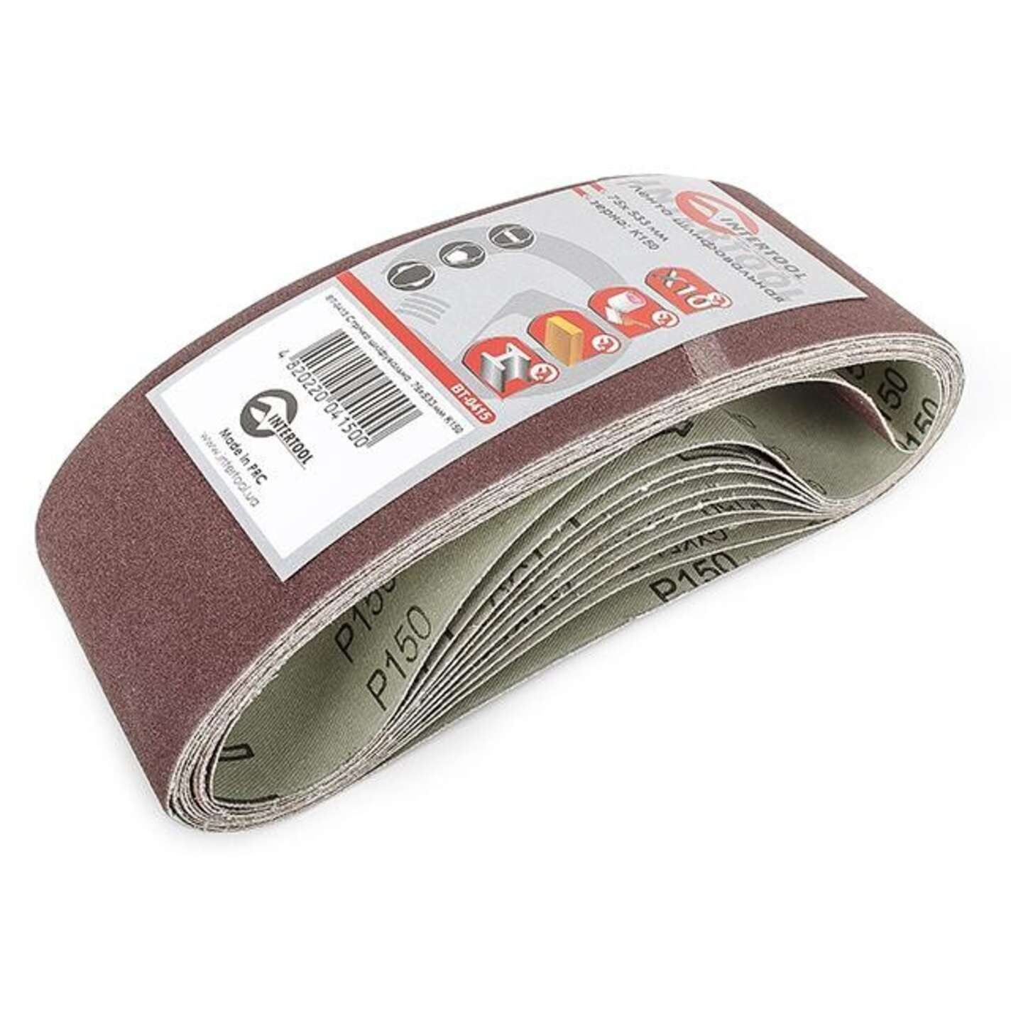 Стрічка шліфувальна 75 x 533мм, зерно 150 уп.10шт. INTERTOOL