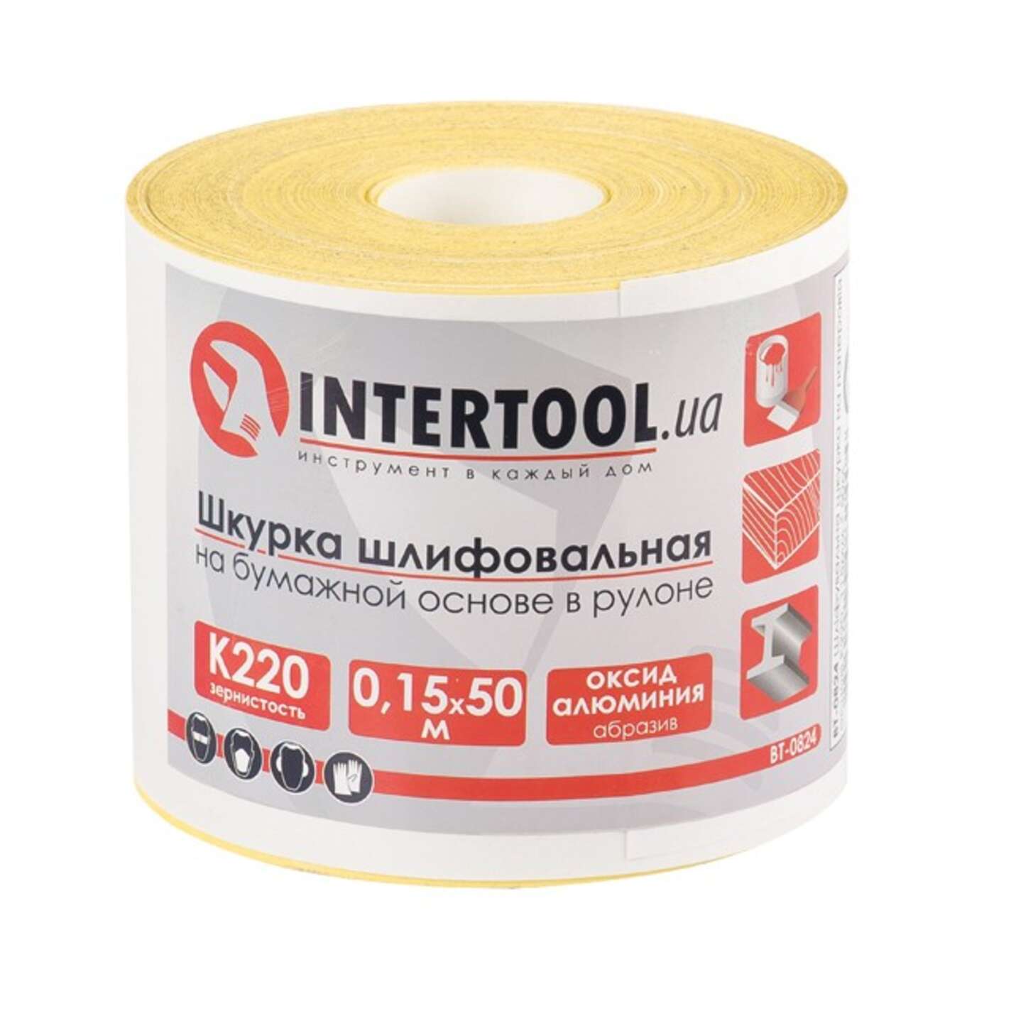 Шлифовальная шкурка на бумажной основе К220, 115мм*50м. INTERTOOL
