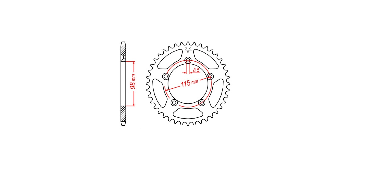 Звезда трансмиссии (задняя) Zongshen ZS200 428-46T (PCD=5*115mm, HUB=98mm, Pilot Hole dia=8,5mm) (GOOD) ST