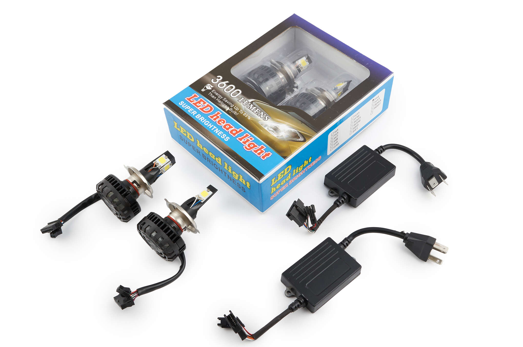 Лампы диодные автомобильные H4 (пара) (12V 3600 LUMENS, три кристалла, принуд. охлаждение) (аналог ксенона) IZEN