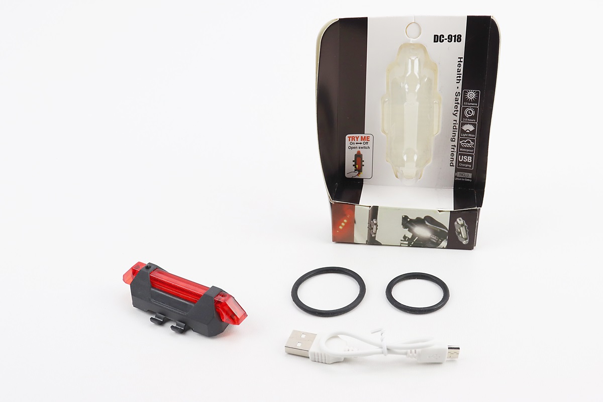 Фонарь задний 5 диодов 15 lumen, Li-ion 3.7V 330mAh зарядка от USB, влагозащитный, BS-216/DС-918 KS