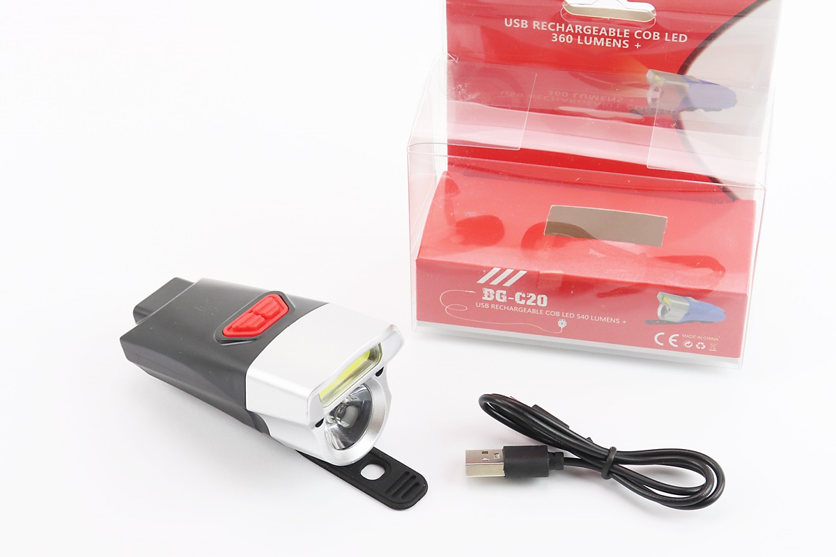 Фонарь передний (в сборе) велосипедный 1+7 диодов 360 lumen, Li-ion 3.7V 500mAh зарядка от USB, влагозащитный, чёрно-серый BG-C20 KS