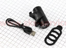 Фонарь передний (в сборе) велосипедный 1 диод 350 lumen алюминиевый, Li-ion 3.7V 1200mAh зарядка от USB, влагозащитный, чёрный RPL-2289 KS