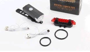 Фонарь передний (в сборе) велосипедный 300 lumen+задний 15 lumen, Li-ion 3.7V 330mAh зарядка от USB, влагозащитные к-кт, CYGM-2218 DS