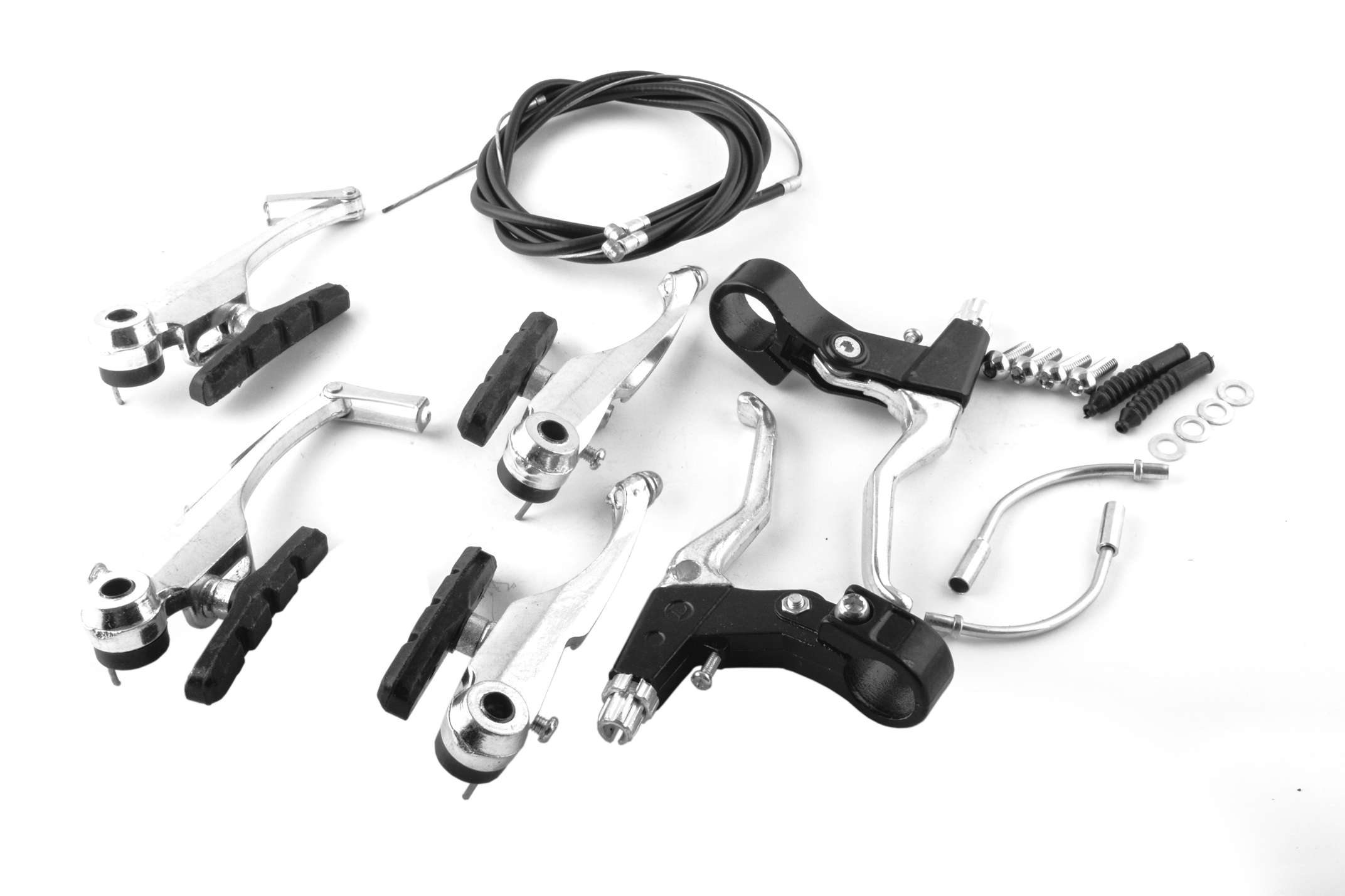 Тормоз велосипеда V-brake (черный) (+2 ручки, +2 троса L-1123/720mm) BDRK