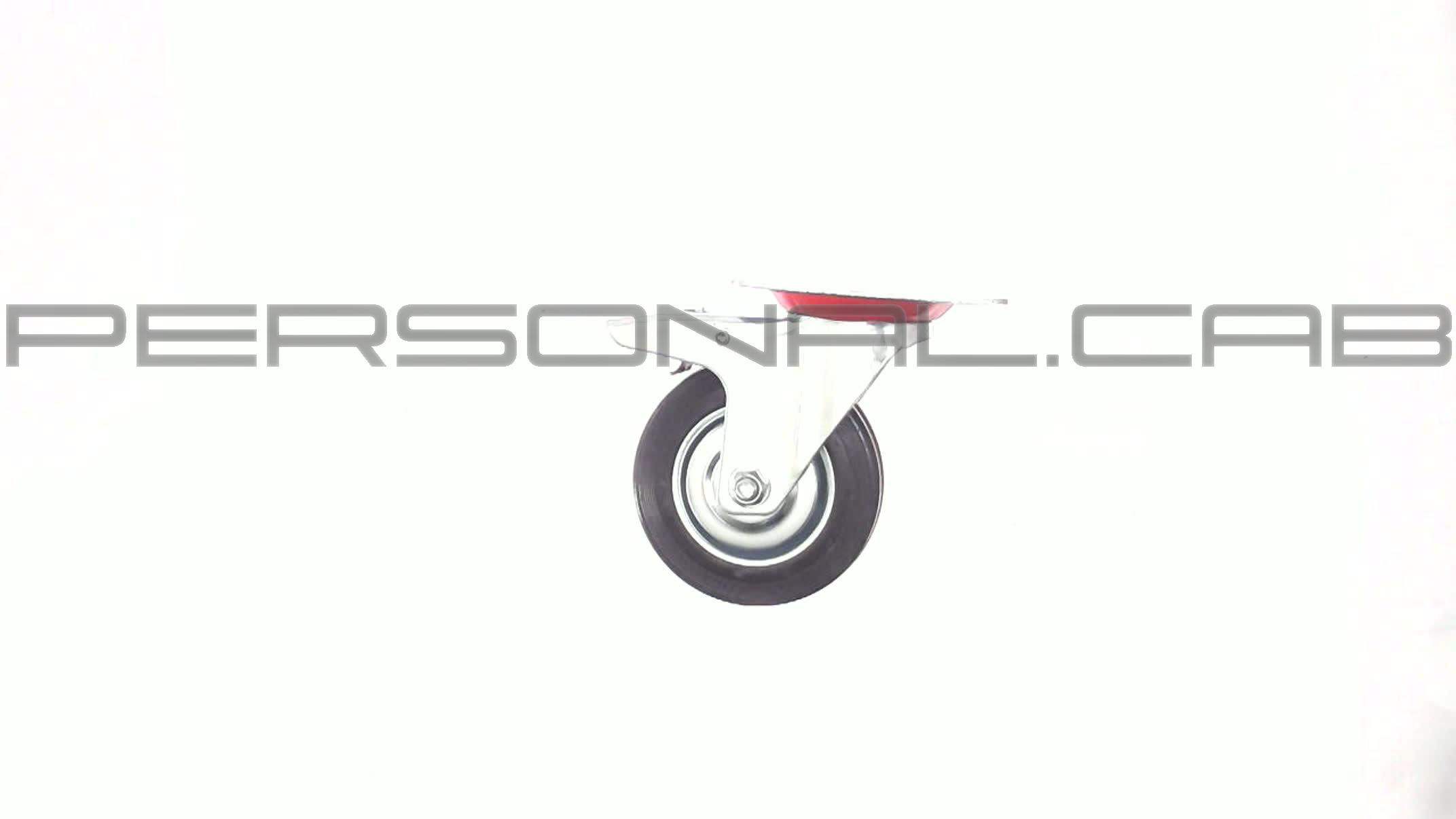 Колесо для тачек и платформ (литая резина) (в сборе с креплением и тормозами) (100mm) MRHD
