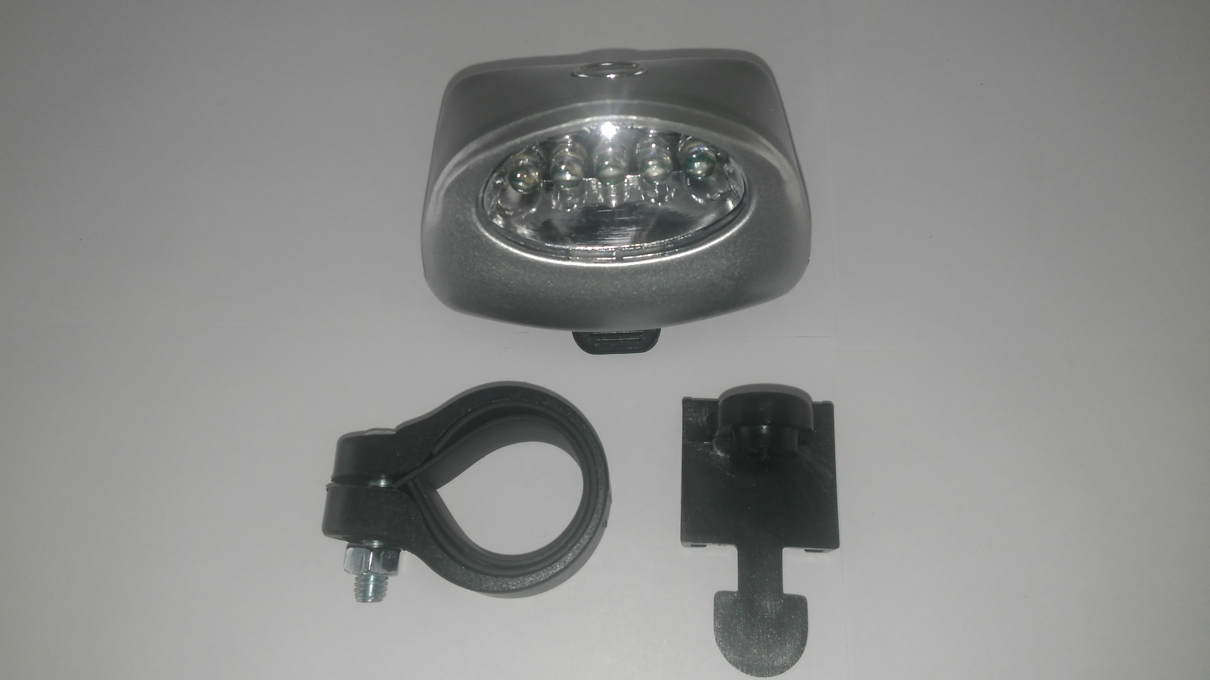 Фонарь передний (в сборе) велосипедный (LED, серый) (mod 601F-1)) KL