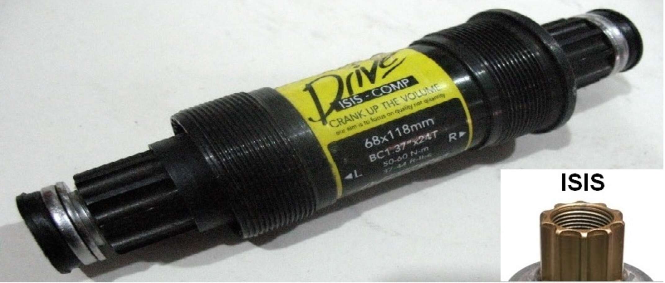 Каретка велосипедная неразборная (шлицы, ISIS) (L-118mm) (LASKO) BBC