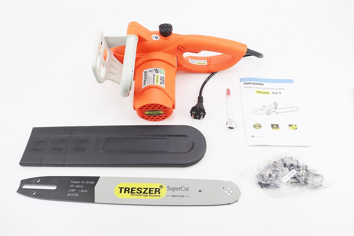 Электропила цепная TRESZER TLE5 (2,2кВт. шина 16, цепь 3/8-1,3mm-57зв. круг. зуб), боковая KS