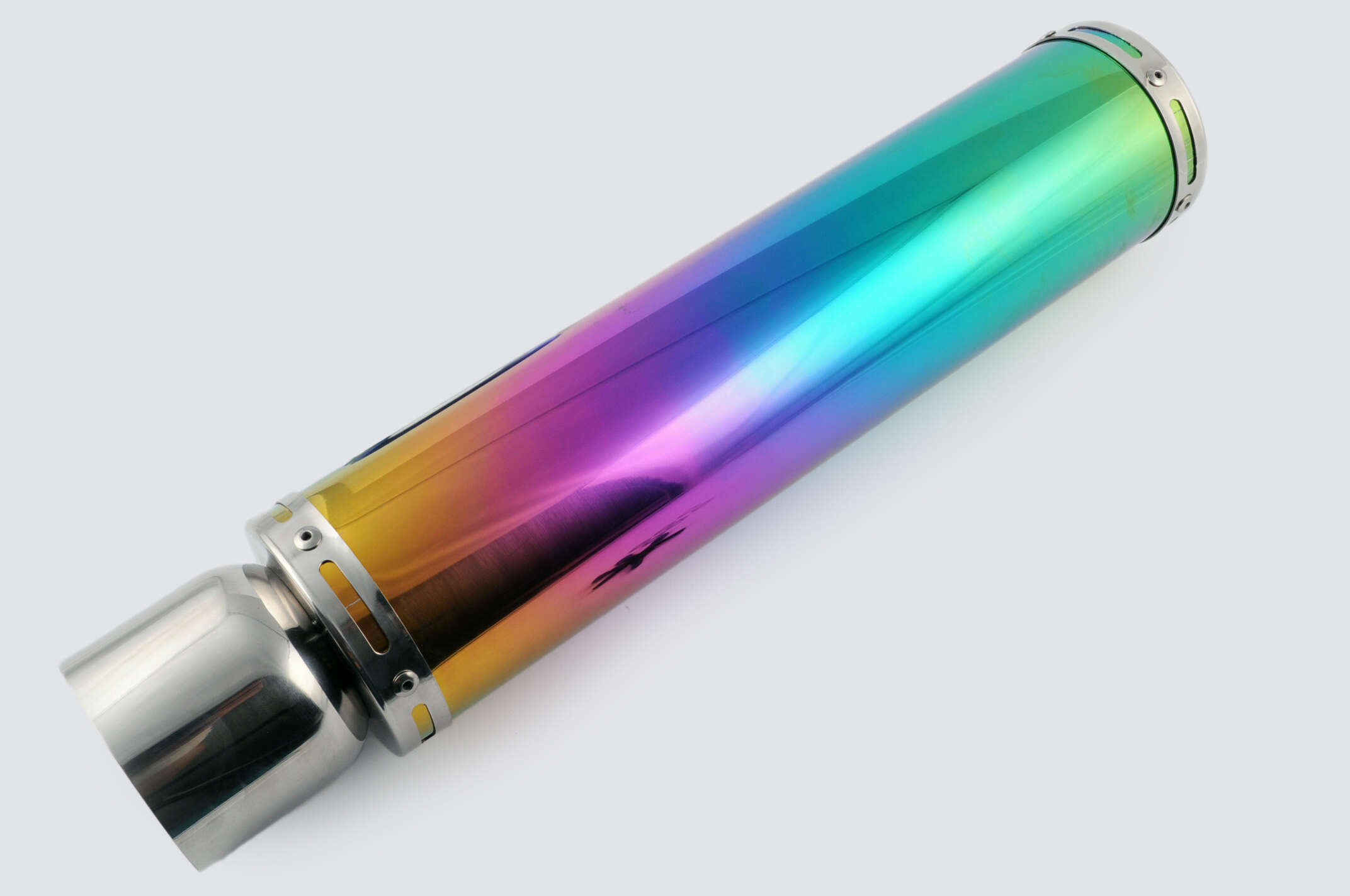 Глушитель (тюнинг) 420*100mm, креп. Ø78mm (нержавейка, радуга, прямоток, без креплений, mod:49)