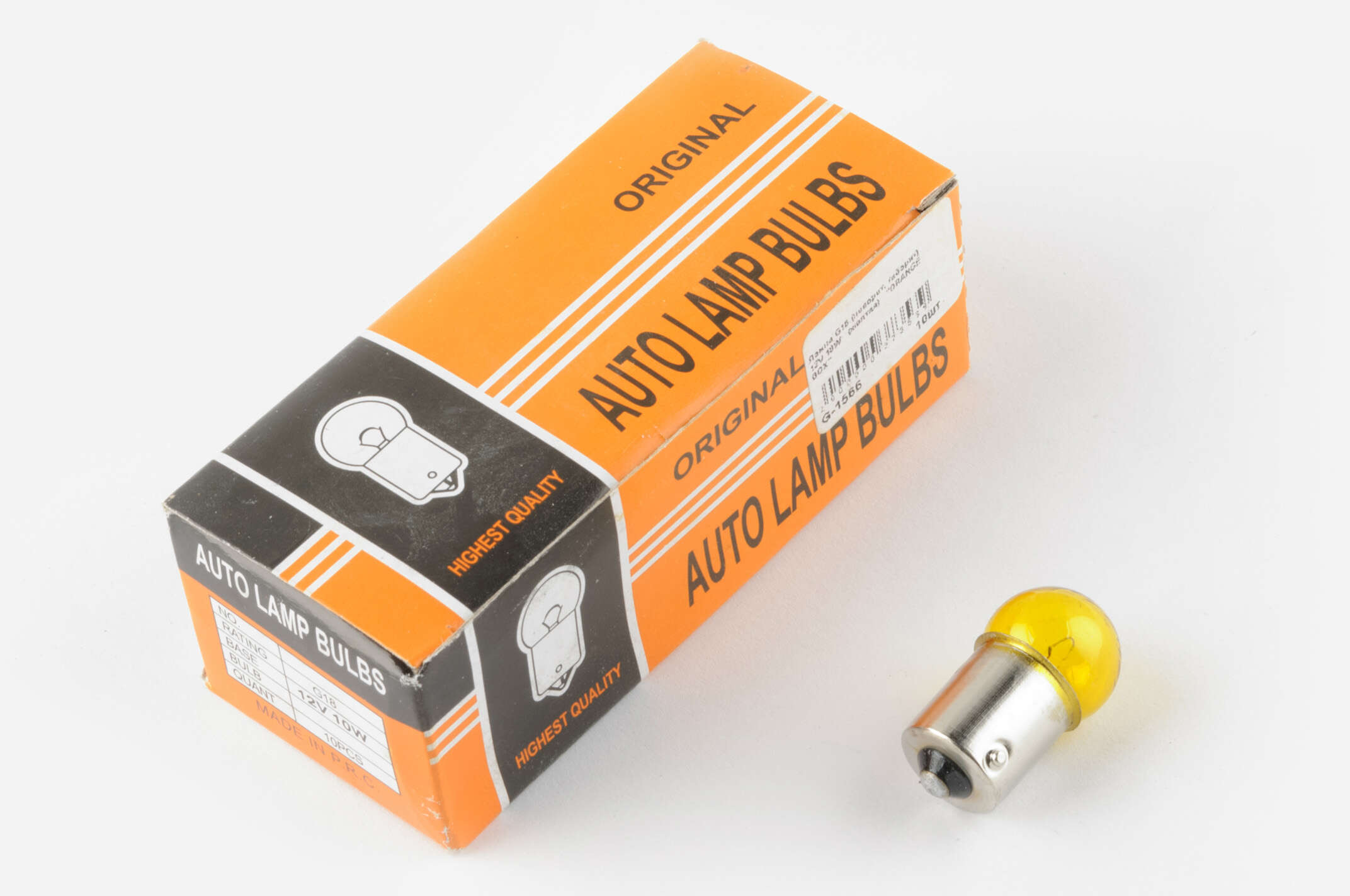 Лампа G18 (поворот, габарит) 12V 10W (желтая) ORANGE BOX