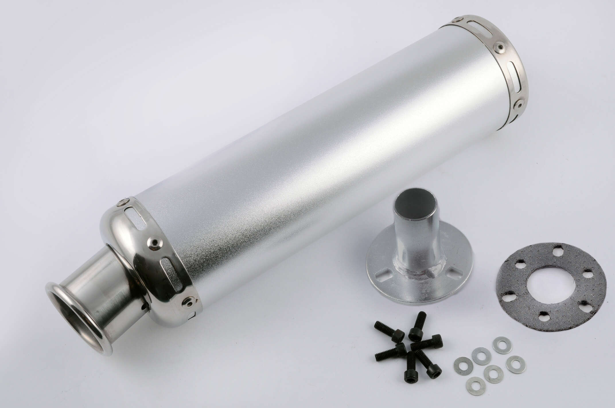 Глушитель (тюнинг) 300*90mm, креп. Ø48mm (нержавейка, серебро, прямоток, mod:9)