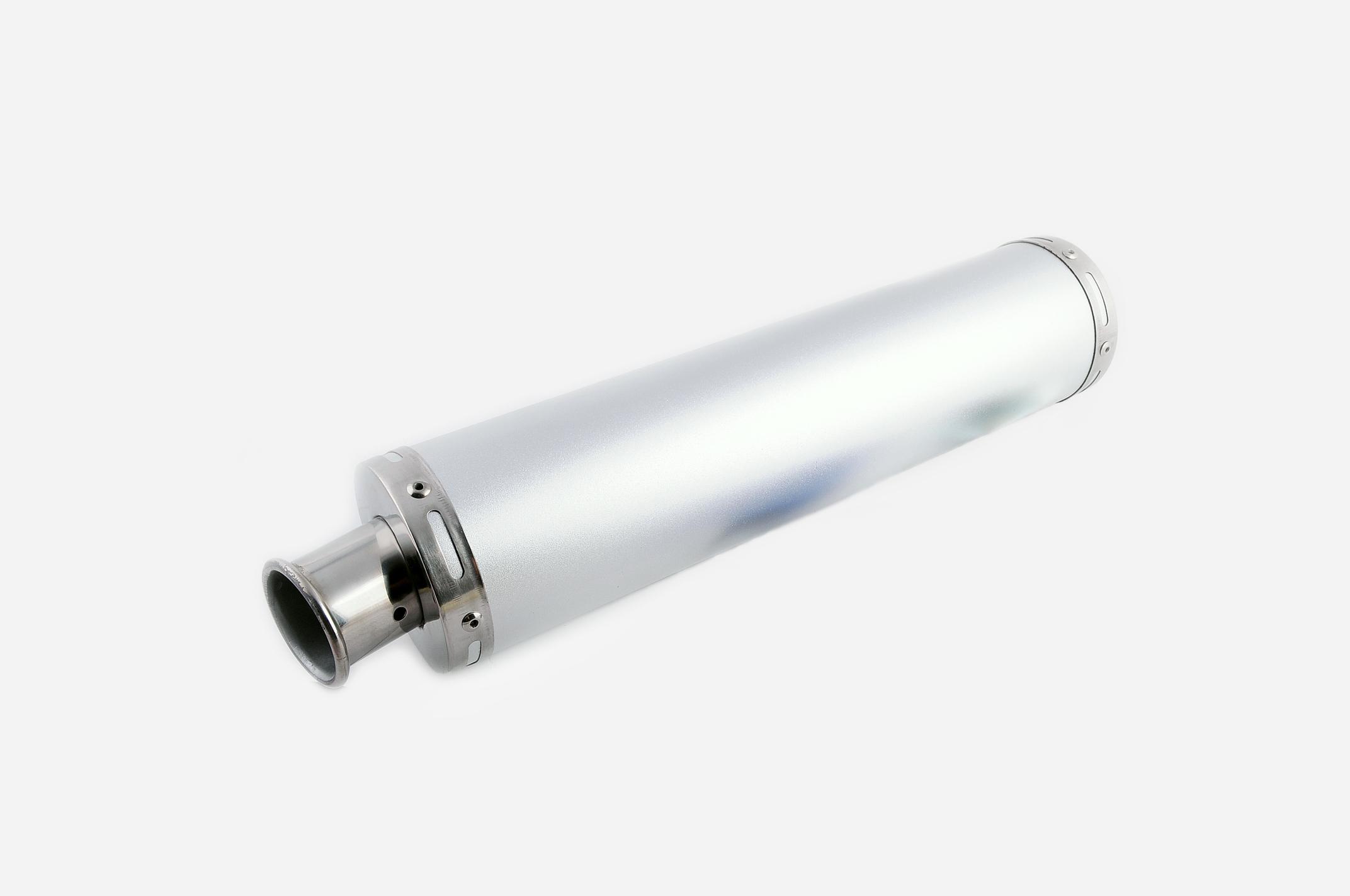 Глушитель (тюнинг) 420*100mm, креп. Ø78mm (нержавейка, серебро, без креплений, mod:55) KOMATCU (mod.A)