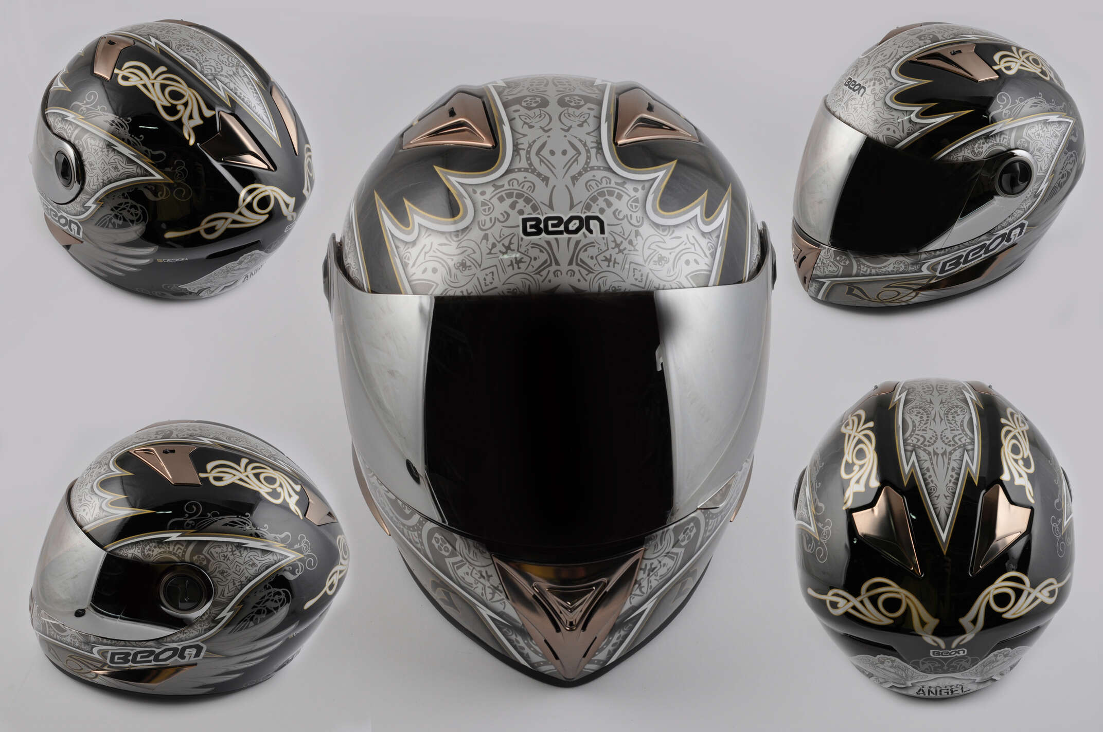 Шлем-интеграл (mod:B-500) (size:M, черно-серый, зеркальный визор, DARK ANGEL) BEON