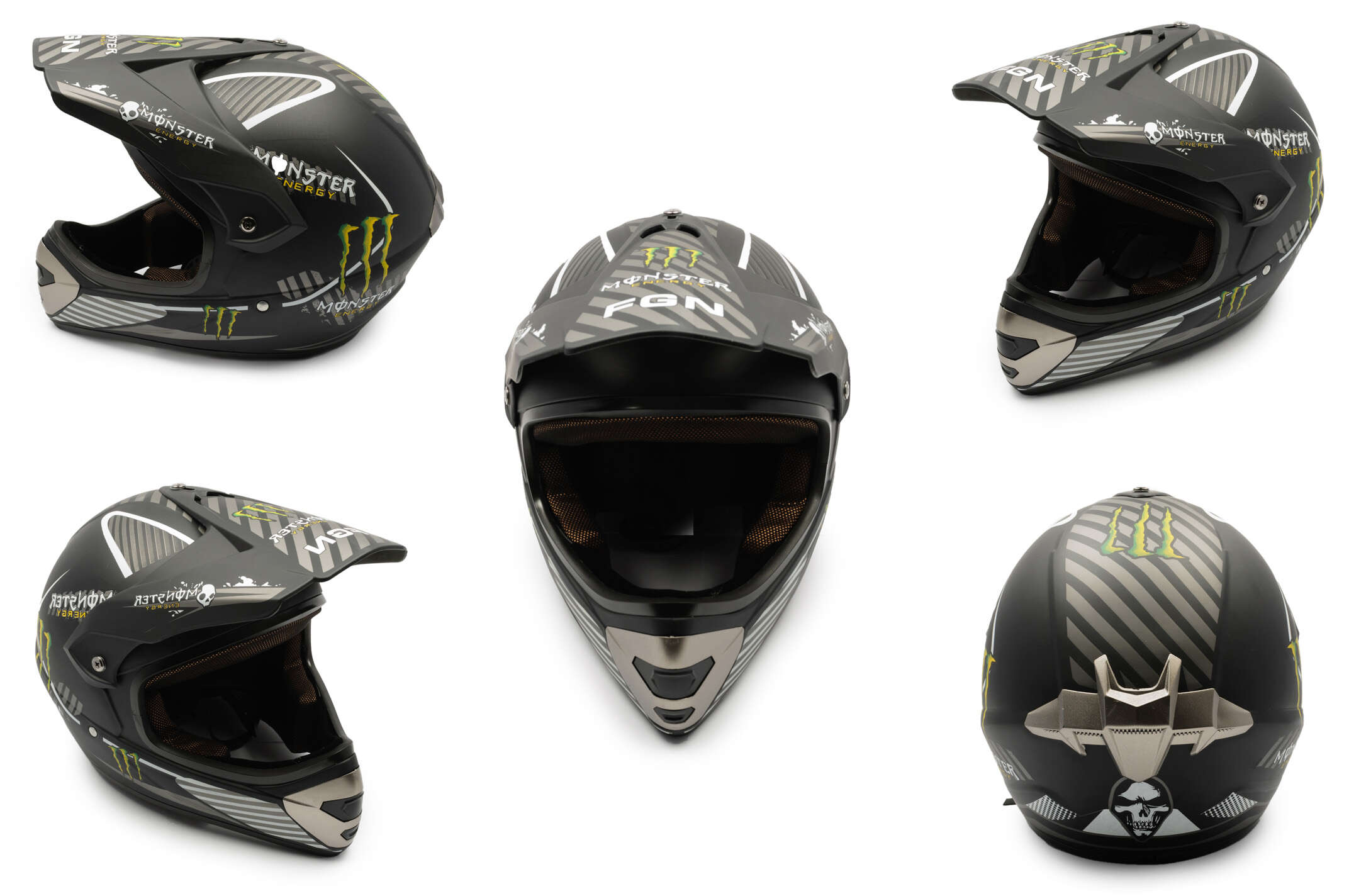 Шлем кроссовый (mod:Skull) (size:XL, черный матовый) MONSTER ENERGY