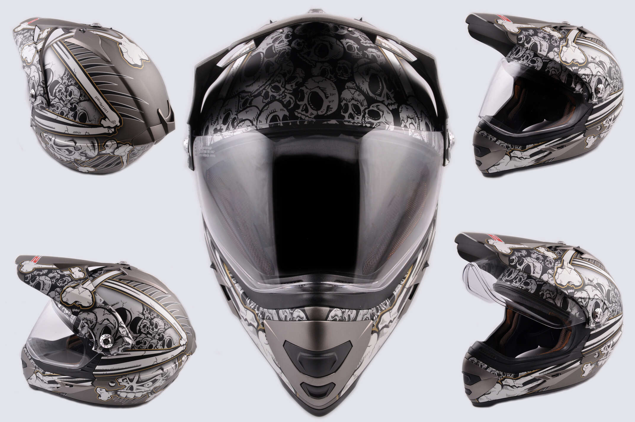 Шлем кроссовый (mod:Skull) (с визором, size:XL, серый матовый) LS-2