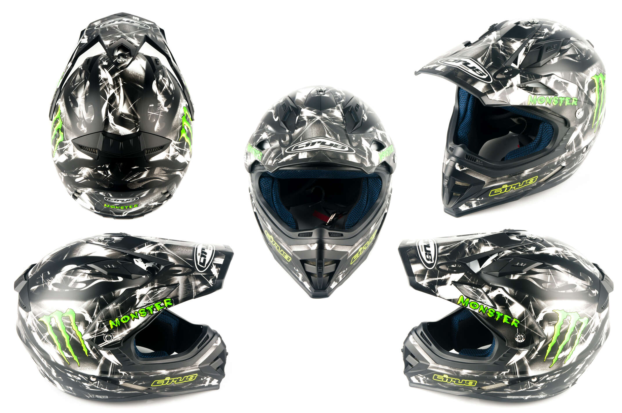 Шлем кроссовый (с визором, size:M, черный, MONSTER ENERGY) CIRUS