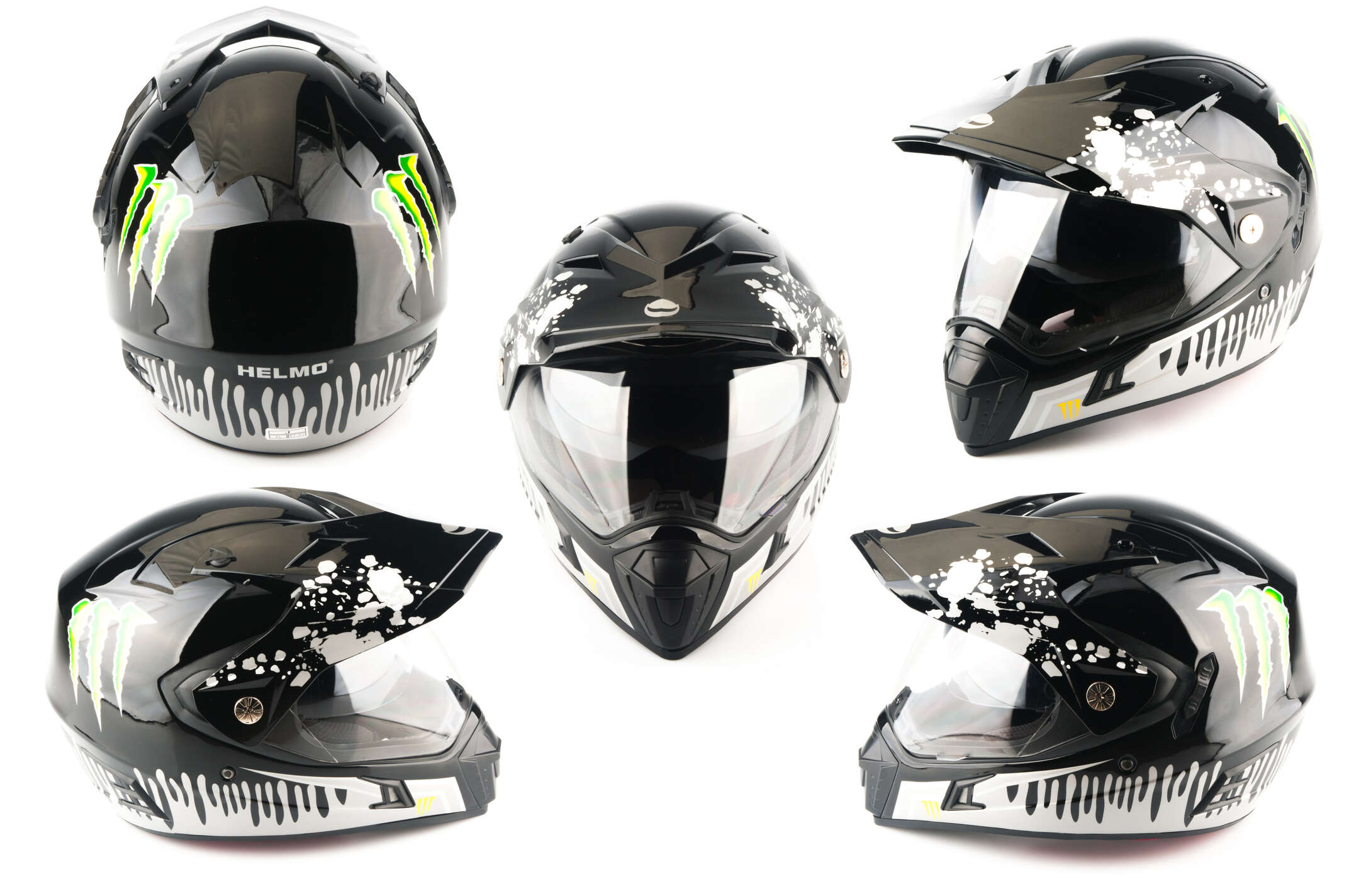 Шлем кроссовый (mod:CR188) (с визором, size:XL, глянец, MONSTER ENERGY) HELMO