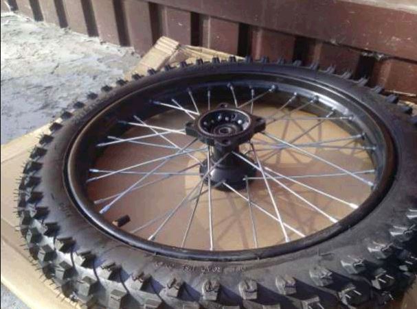 Колесо 60/100-14 TT (камерное, спицованое) PITBIKE (в сборе) (переднее) 2,5-14 под ось 12 OSA