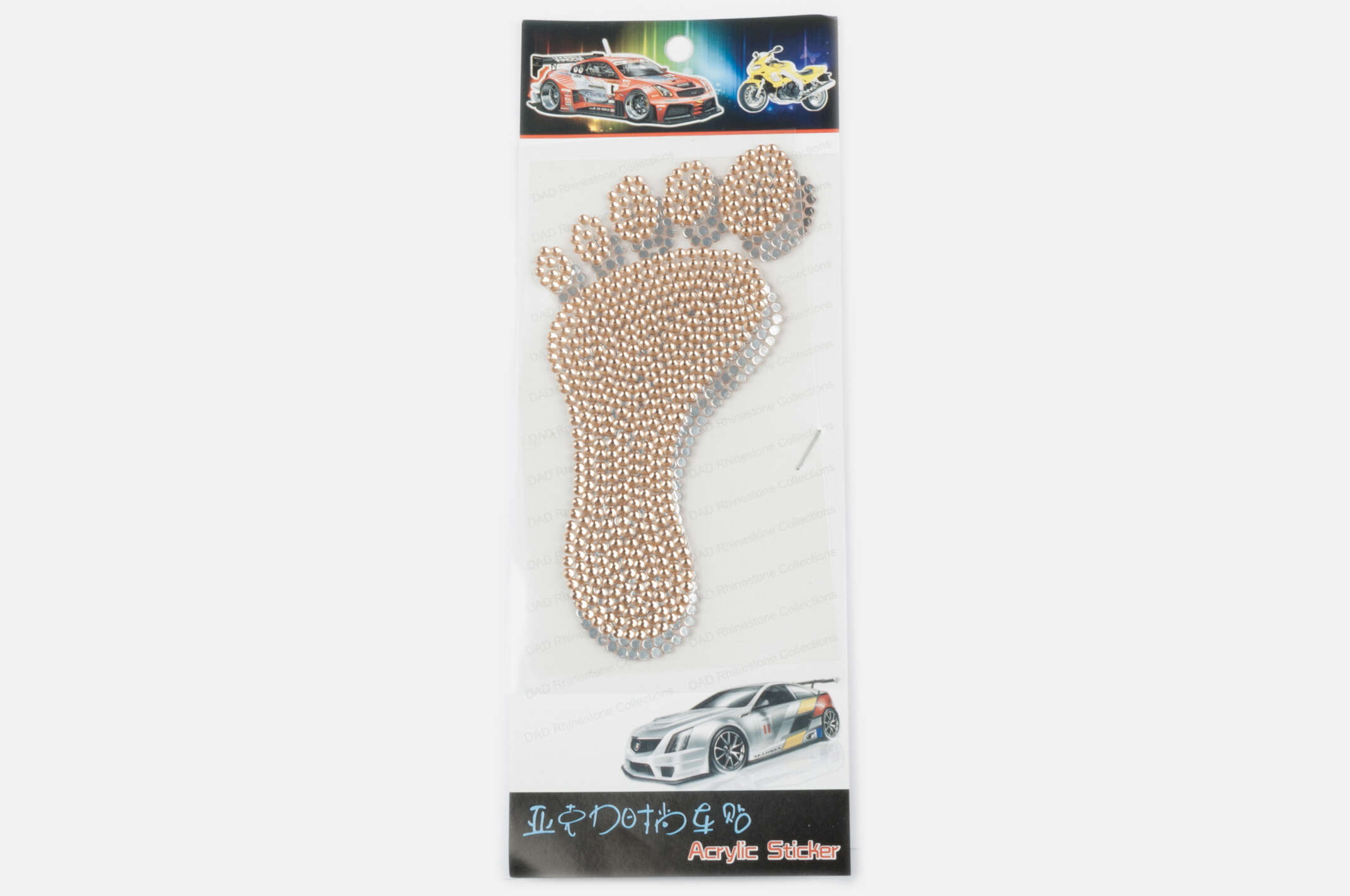 Наклейка декор FOOT (16x9см, стразы желтые)